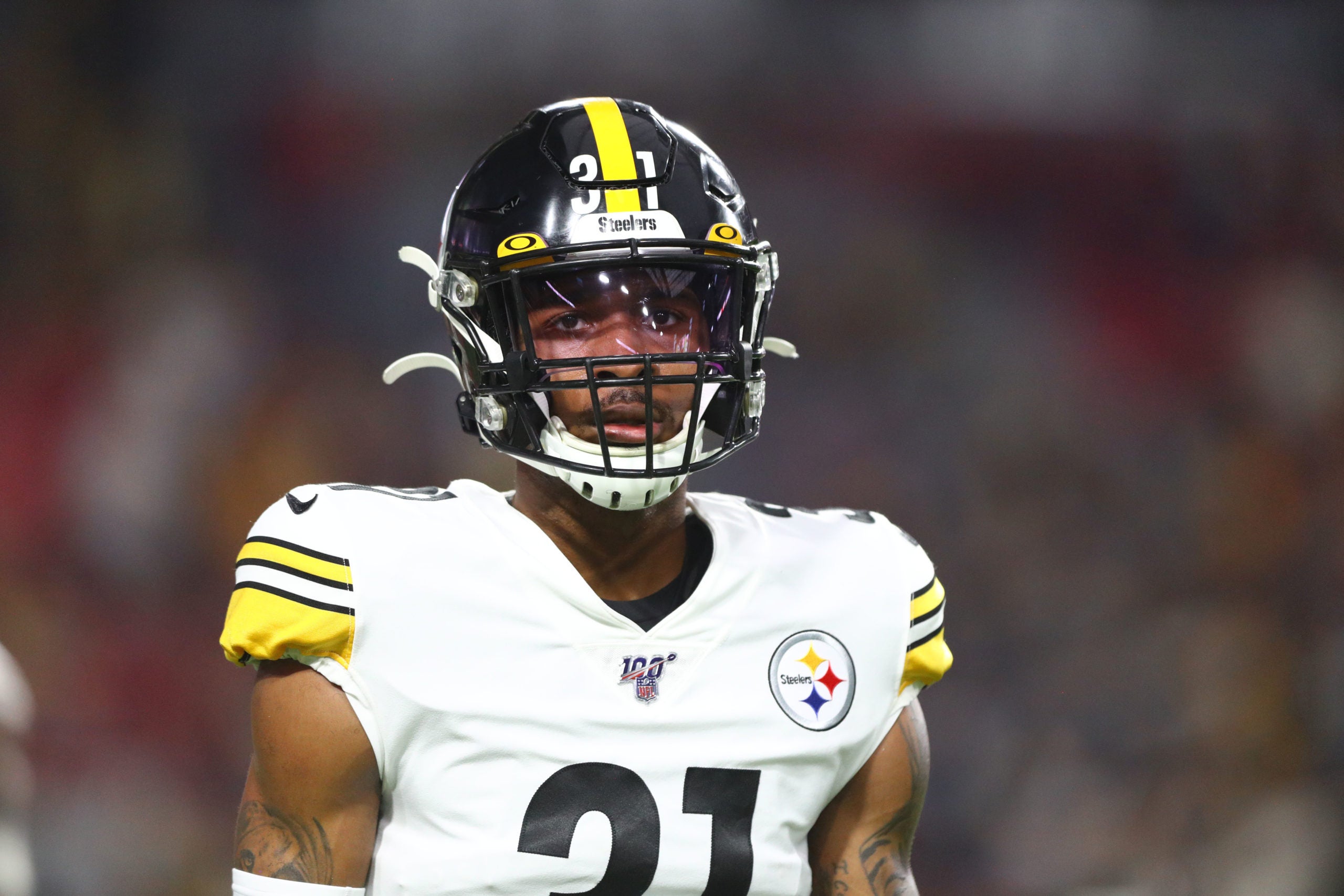 Dec 8, 2019; Glendale, AZ, USA; Pittsburgh Steelers cornerback Justin Layne (31) against the Arizona Cardinals at State Farm Stadium. Mandatory Credit: Mark J. Rebilas-USA TODAY Sports