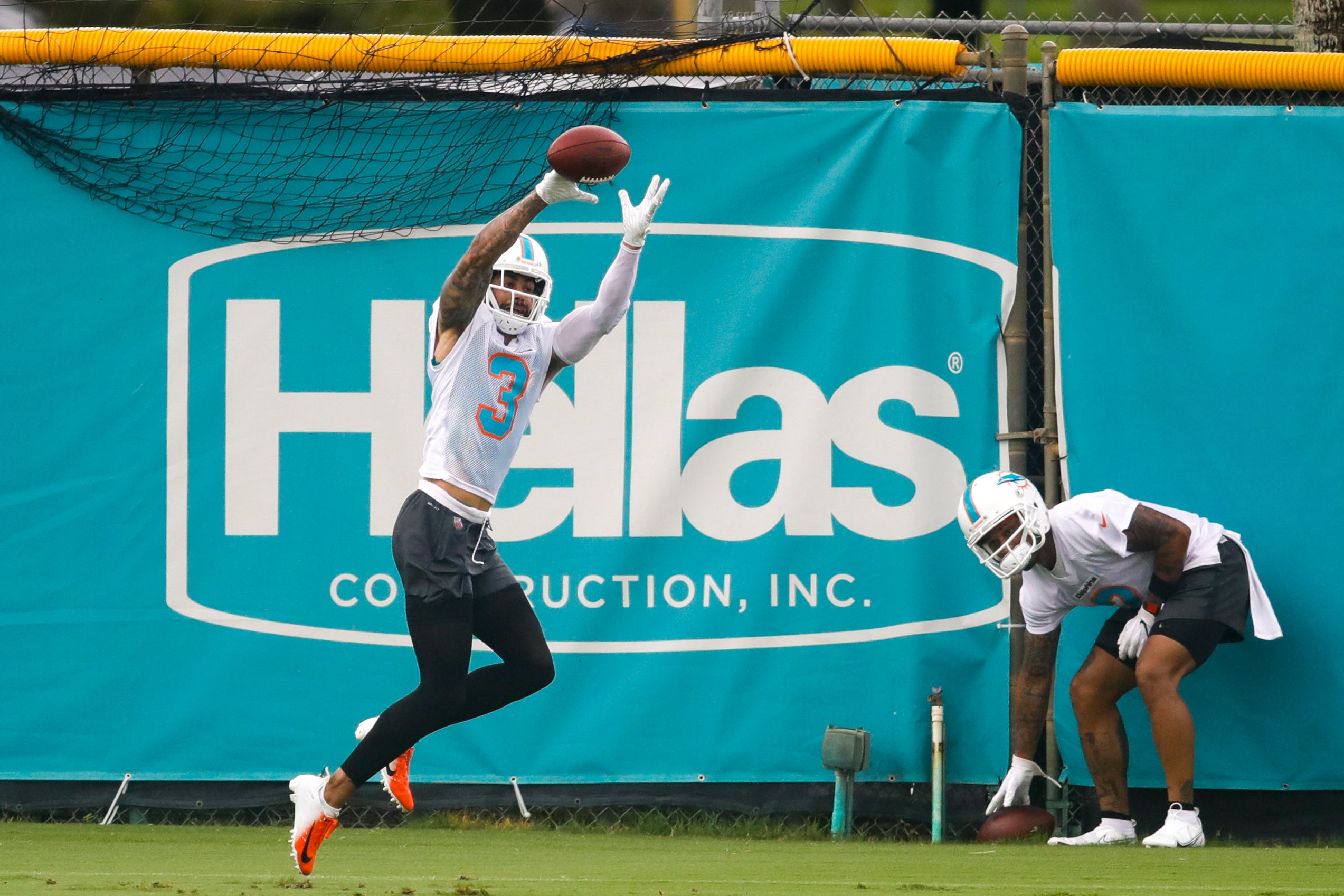 Jun 16, 2021; Miami Gardens, FL, USA; Miami Dolphins wide receiver Will Fuller (3) makes a catch during minicamp at Baptist Health Training Facility. Mandatory Credit: Sam Navarro-USA TODAY Sports