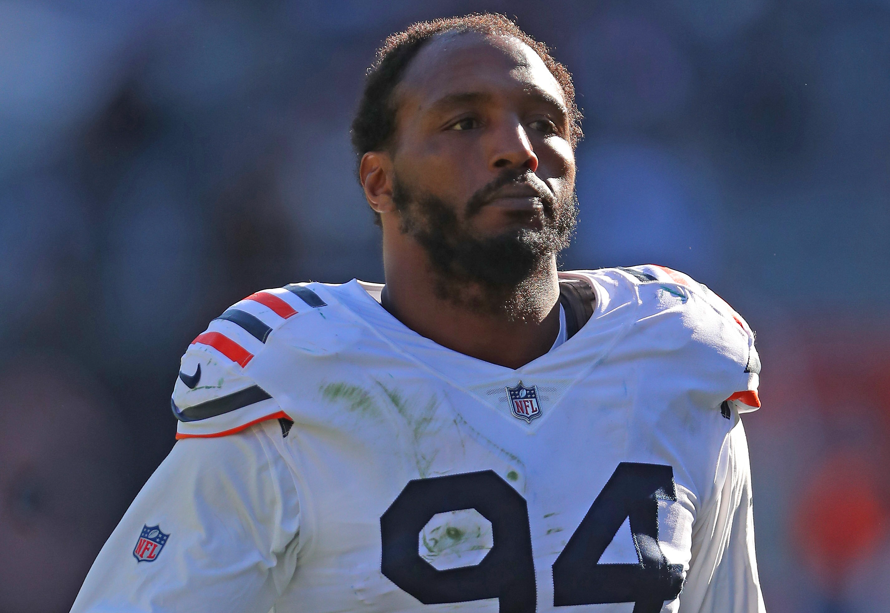 Oct 17, 2021; Chicago, Illinois, USA; Chicago Bears outside linebacker Robert Quinn (94) leaves the field following a game against the Green Bay Packers at Soldier Field. Mandatory Credit: Dennis Wierzbicki-USA TODAY Sports