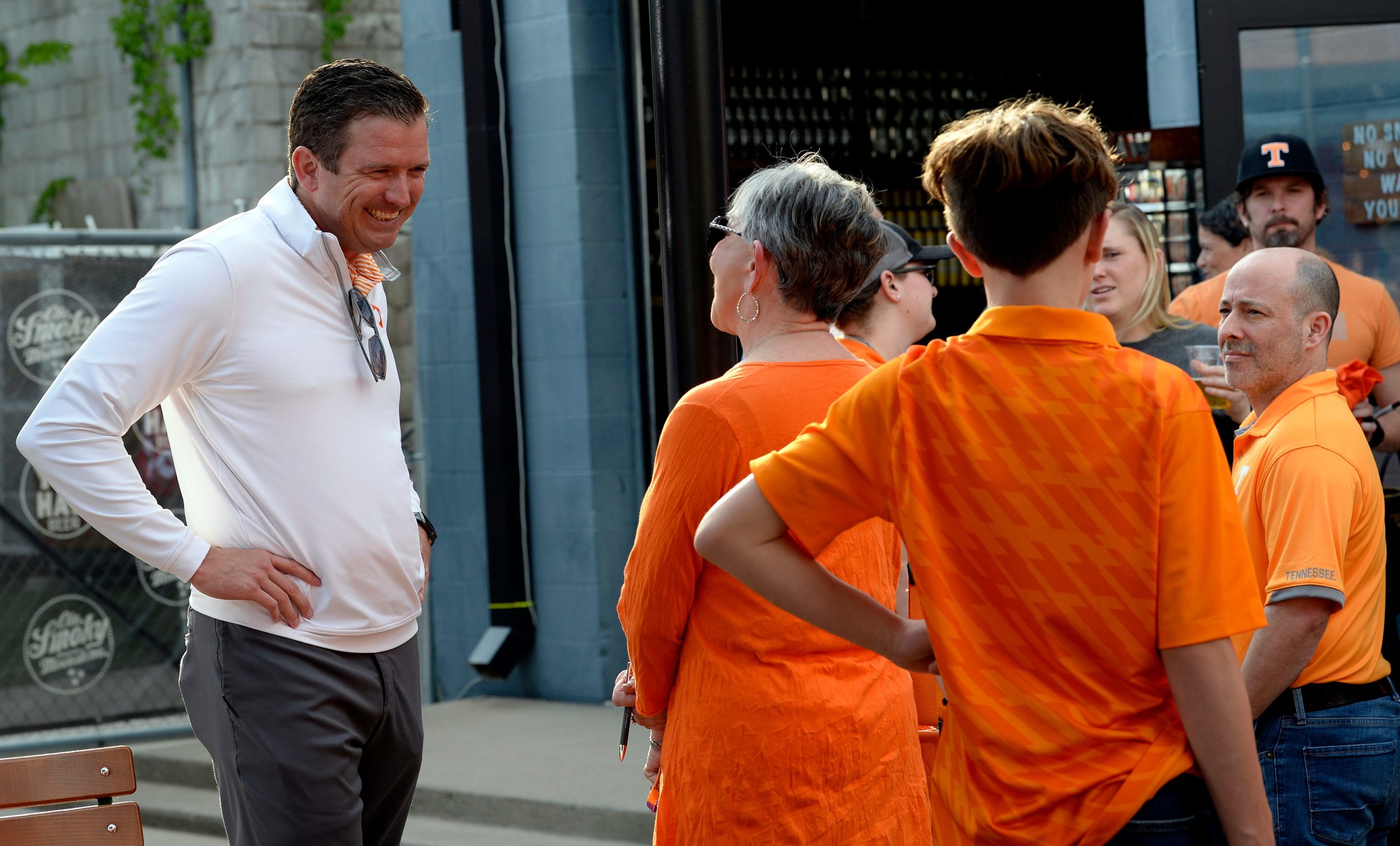 Tennessee Athletic Director Danny White talks with fans during the UT Big Orange Caravan event on Thursday, April 28, 2022, in Nashville, Tenn. Nas Ut Big Orange Caravan 005