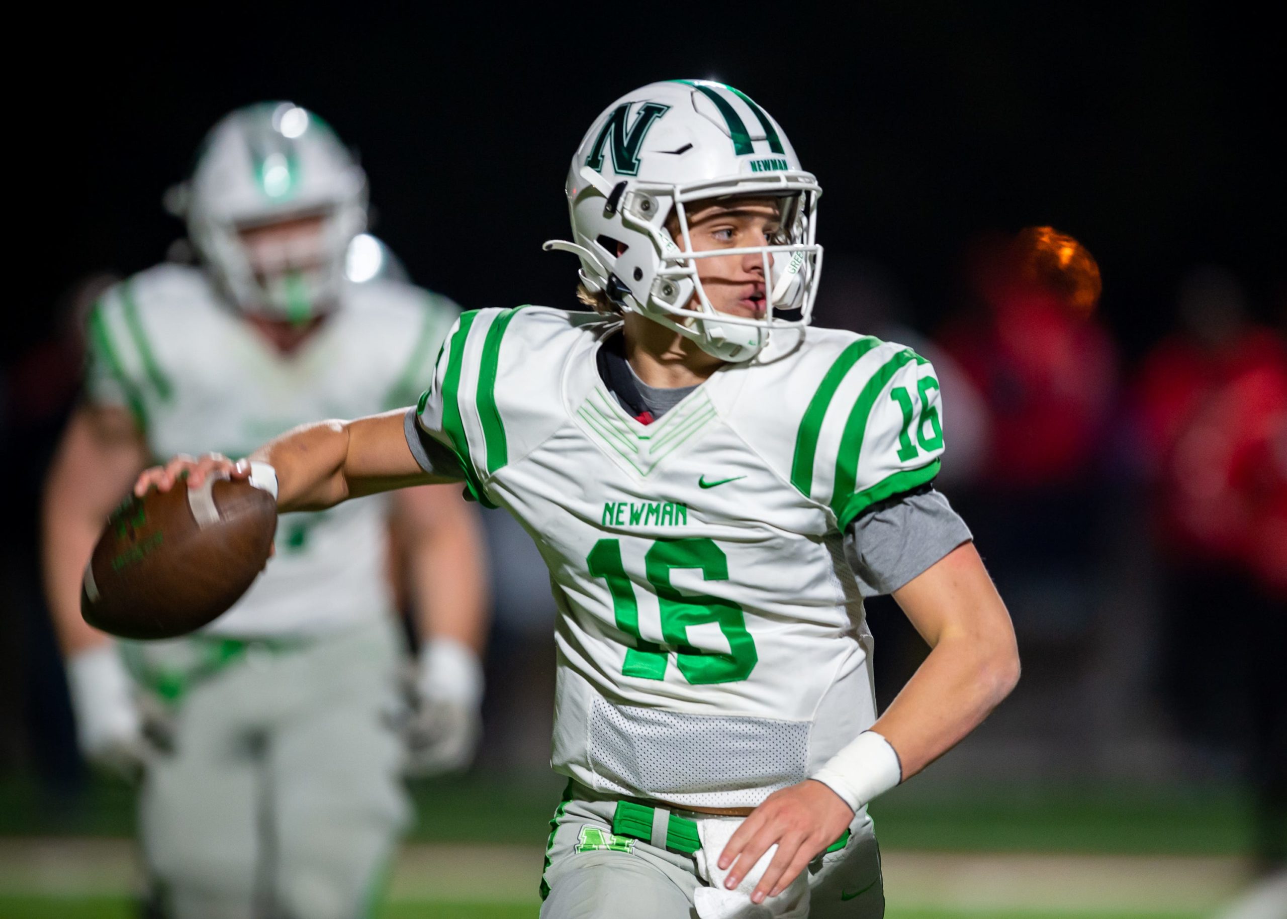 Quarterback Arch Manning 16 throws a pass as Newman takes on Lafayette Christian Academy in the LHSAA Div III semi finals.  Wednesday, Nov. 24, 2021. Arch Manning Lca Vs Newman Football 5185