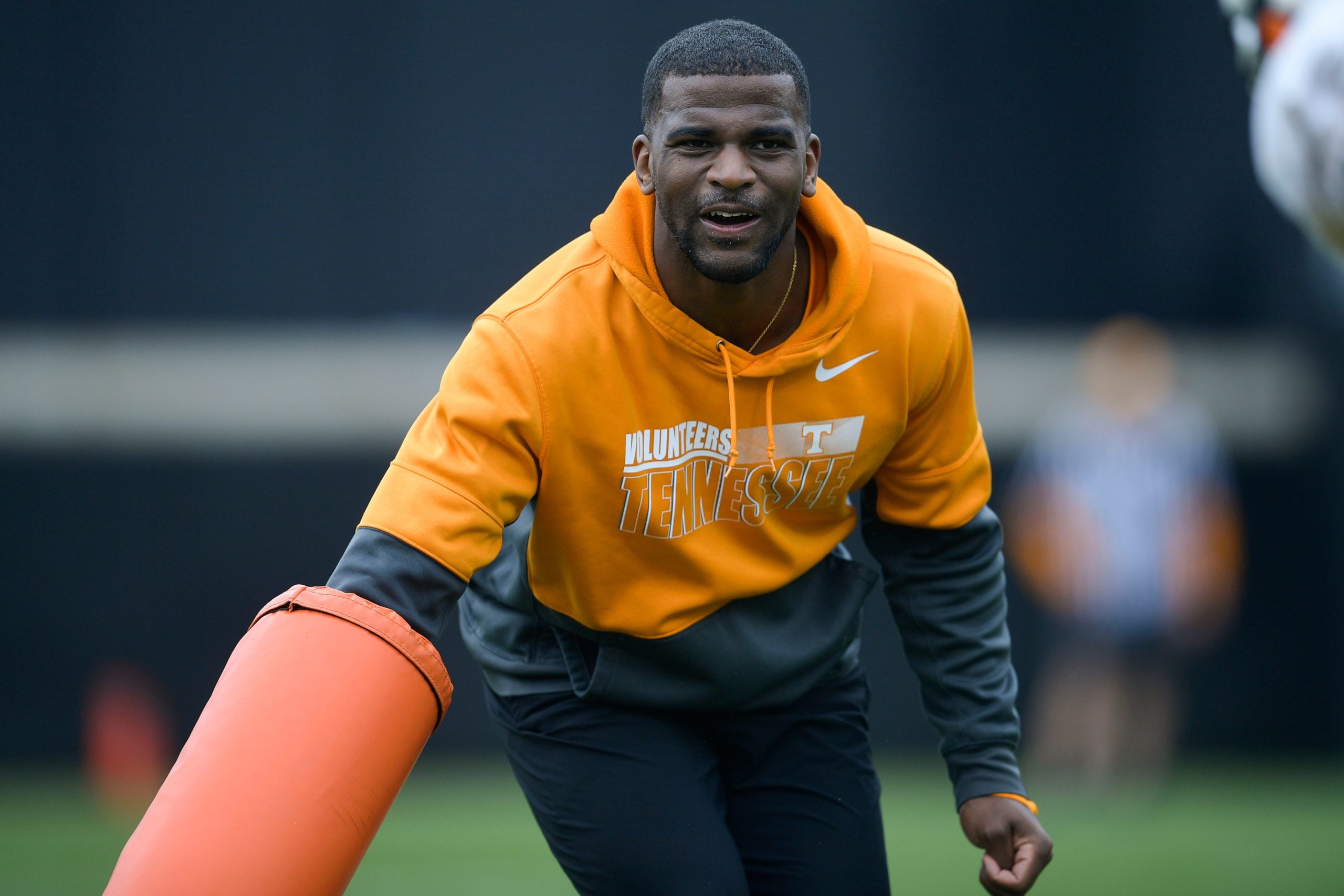 Tennessee wide receivers coach Kelsey Pope during Tennessee football spring practice at Haslam Field in Knoxville, Tenn. on Tuesday, April 5, 2022. Kns Ut Spring Fball 10