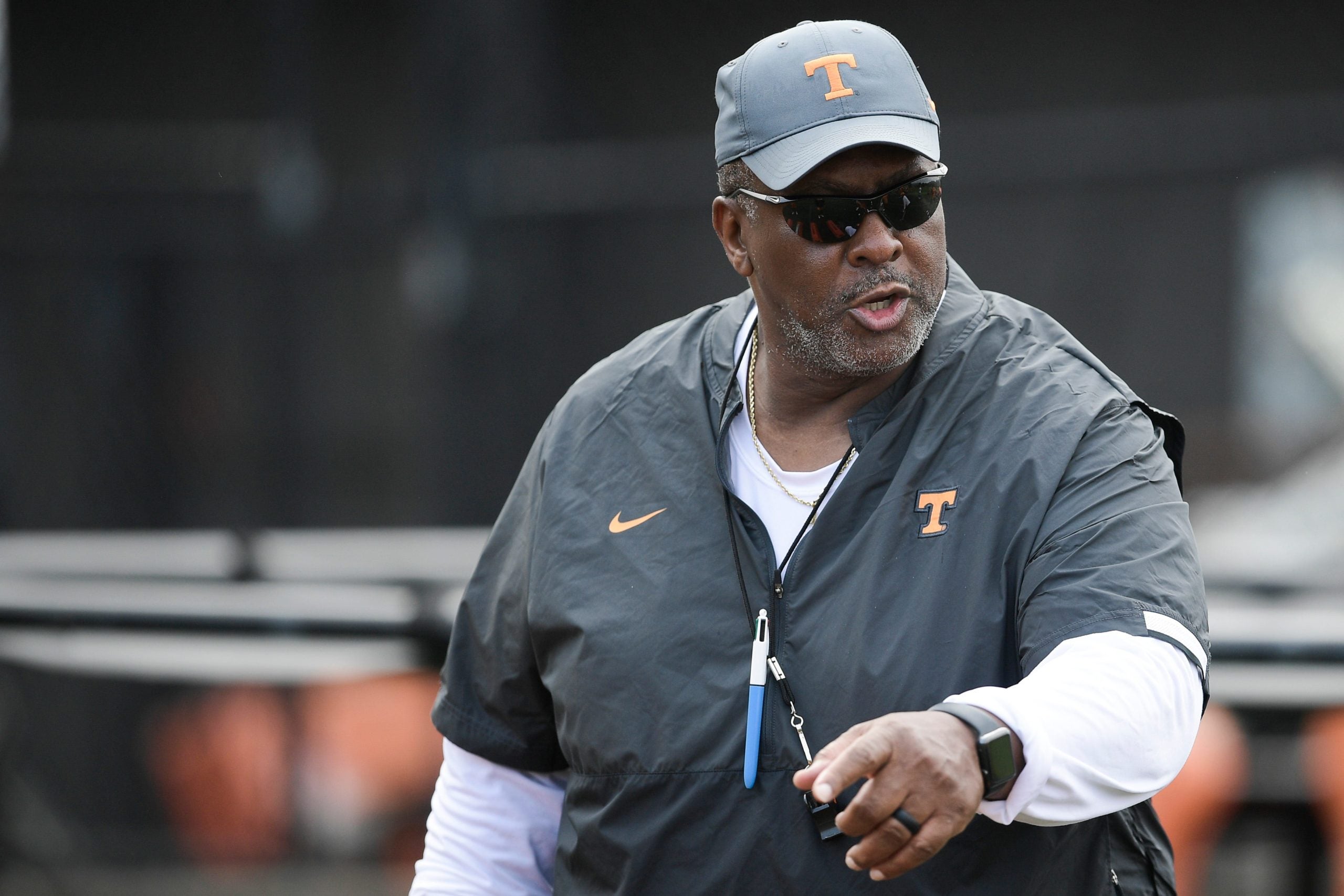 Tennessee  Defensive Line coach Rodney Garner during fall practice at Haslam Field in Knoxville, Tenn. on Thursday, Aug. 5, 2021. Kns Tennessee Fall Practice