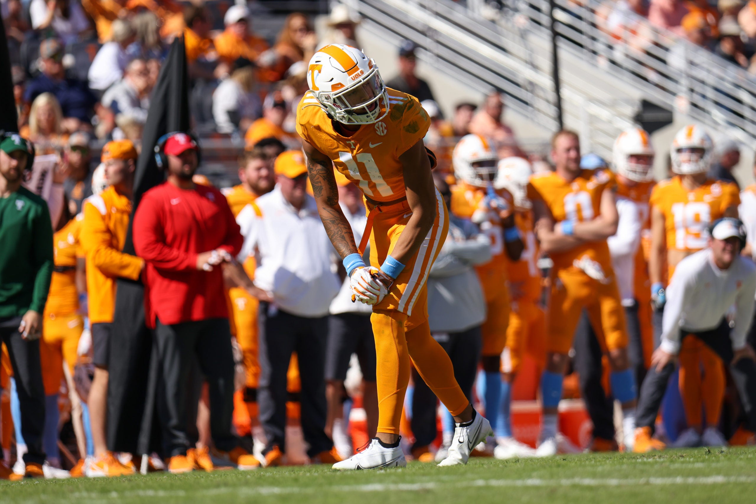 Oct 22, 2022; Knoxville, Tennessee, USA; Tennessee Volunteers wide receiver Jalin Hyatt (11) during the first half against the Tennessee Martin Skyhawks at Neyland Stadium. Mandatory Credit: Randy Sartin-USA TODAY Sports