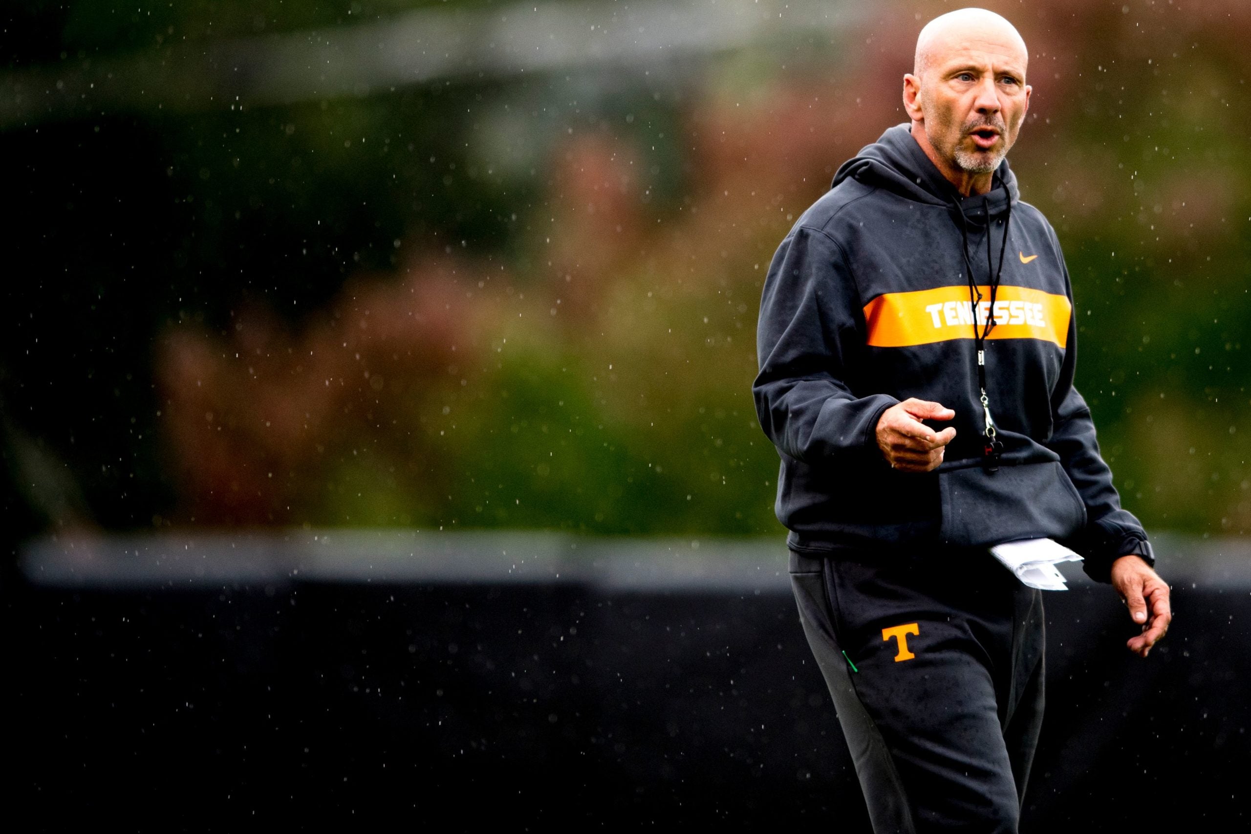 Tennessee special teams and safeties coach Charles Kelly during Tennessee fall football practice at Haslam Field in Knoxville, Tennessee on Tuesday, October 16, 2018. Kns Volsfootball 1017