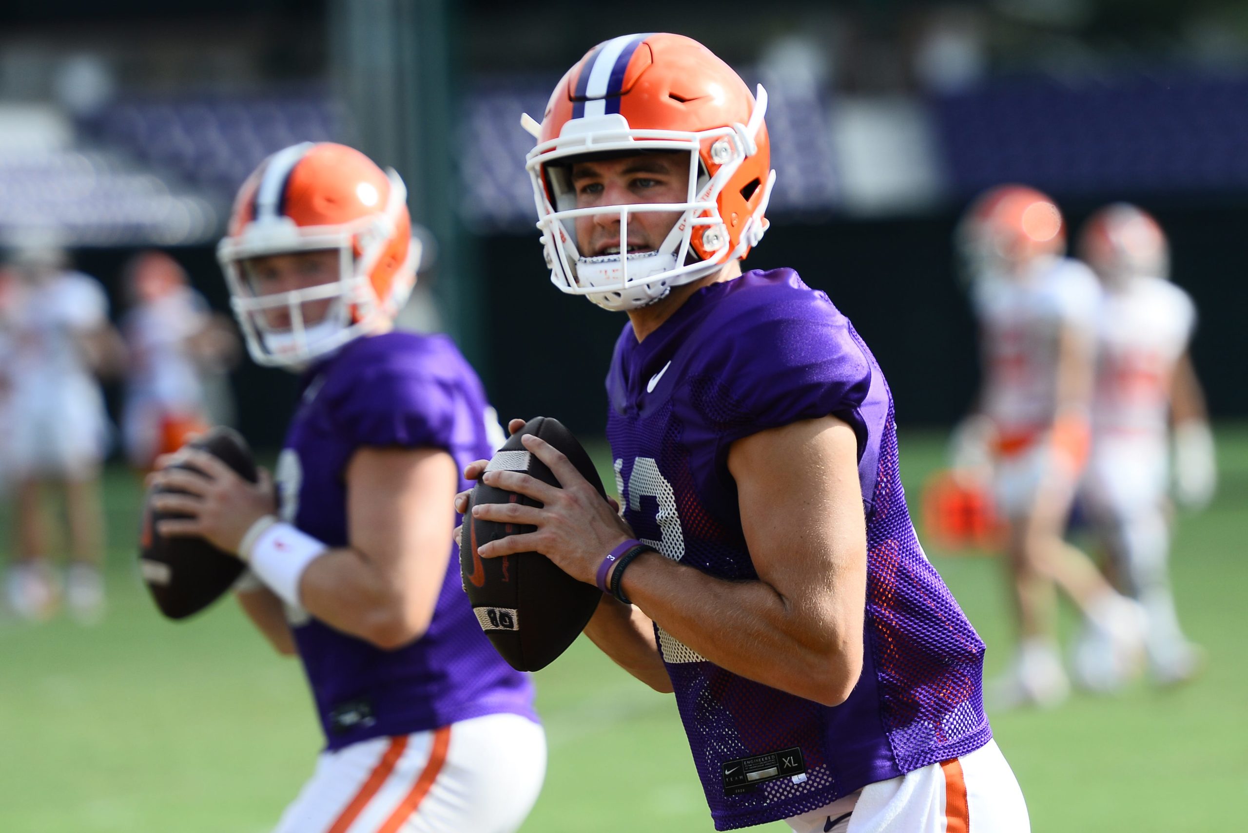The Clemson Tigers held football practice at the school's football practice fields in Clemson on Friday, August 12, 2022.  Clemson quarterback Hunter Johnson (12) on the field. Clemson Football Photos From Aug 12 Practice Before Sept 5 Opener