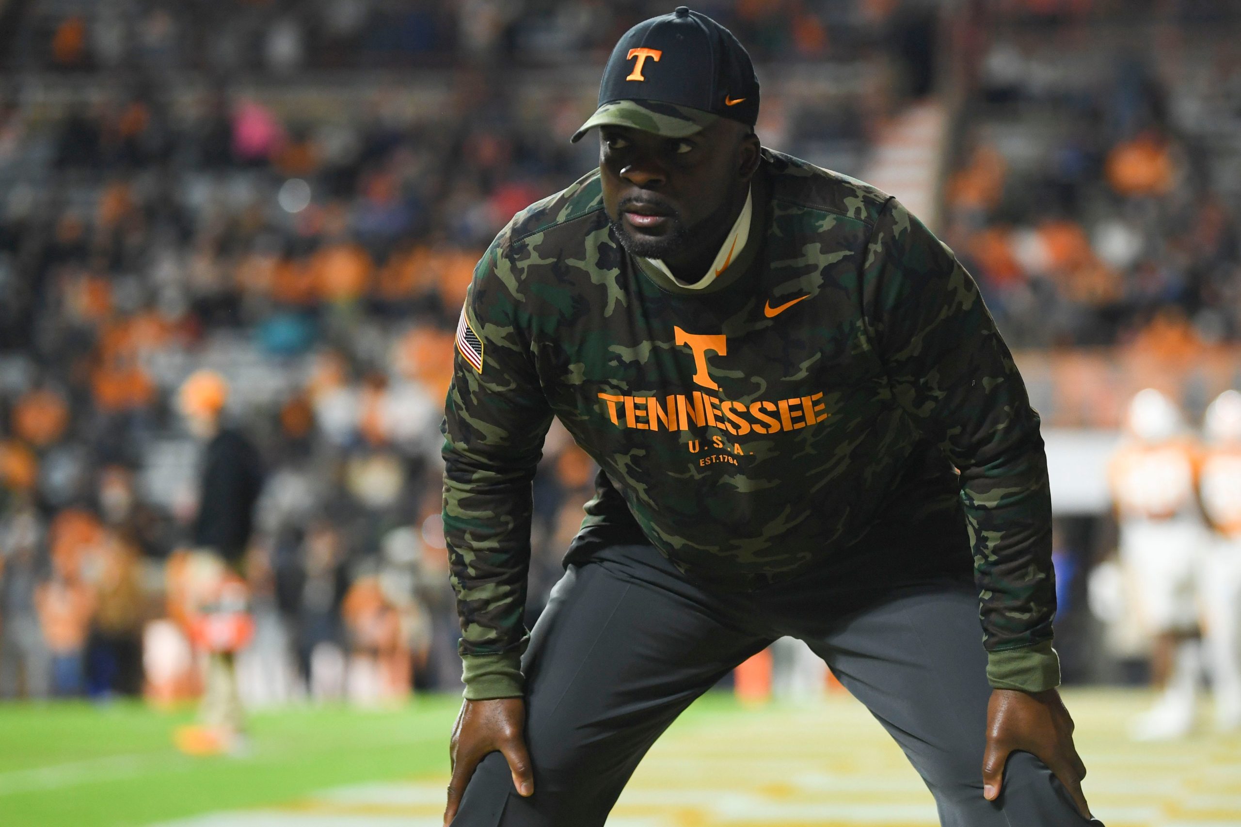 Tennessee Linebackers Coach Brian Jean-Mary before the NCAA football game between the Tennessee Volunteers and South Alabama Jaguars in Knoxville, Tenn. on Saturday, November 20, 2021. Utvsal1120