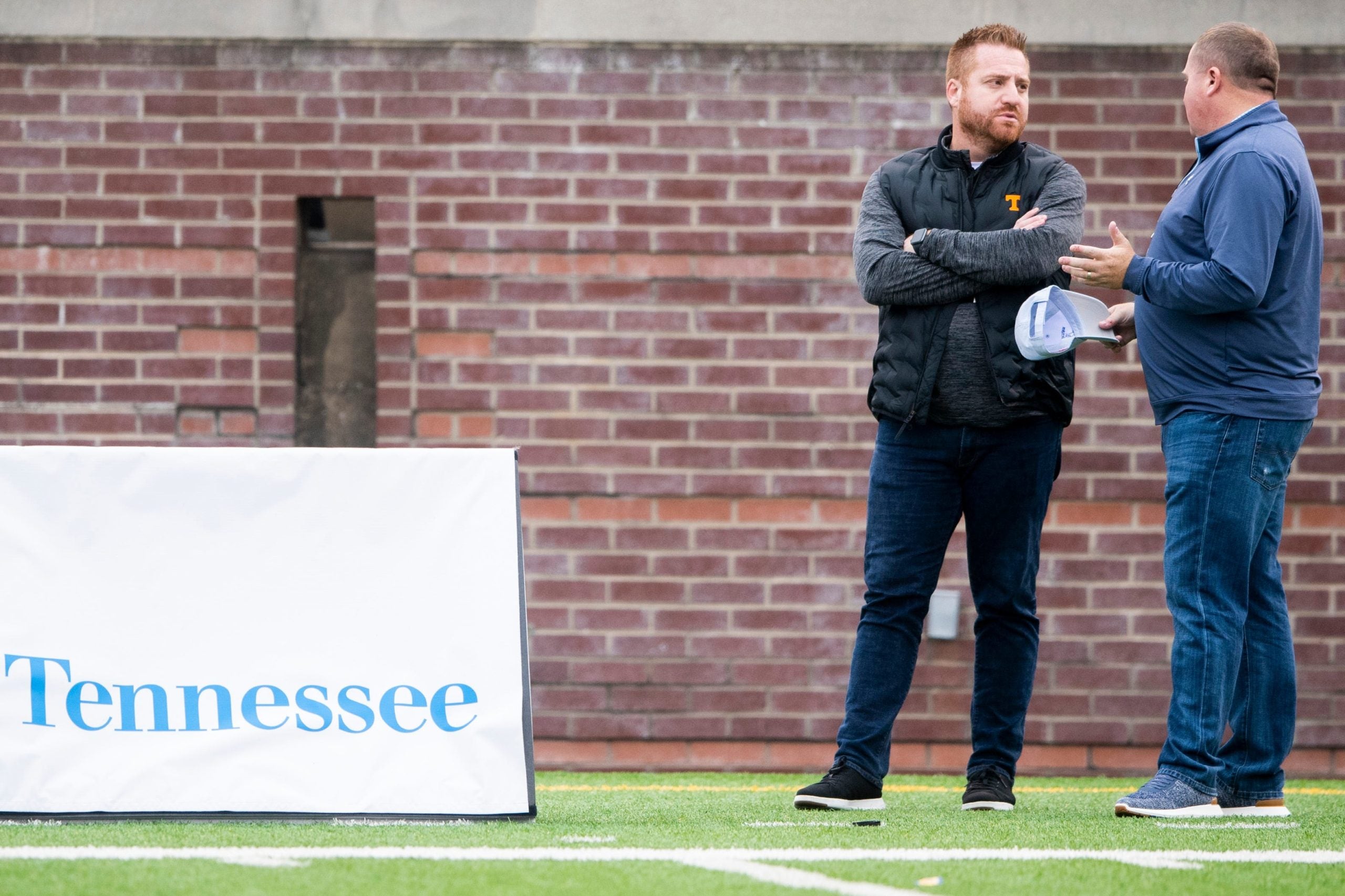 Tennessee offensive coordinator Alex Golesh, in black, on the sidelines for the TSSAA Class 2A BlueCross Bowl football game between Hampton and Westview held at Finley Stadium in Chattanooga, Tenn., on Saturday, Dec. 4, 2021. Kns Hampton Westview Football Bp