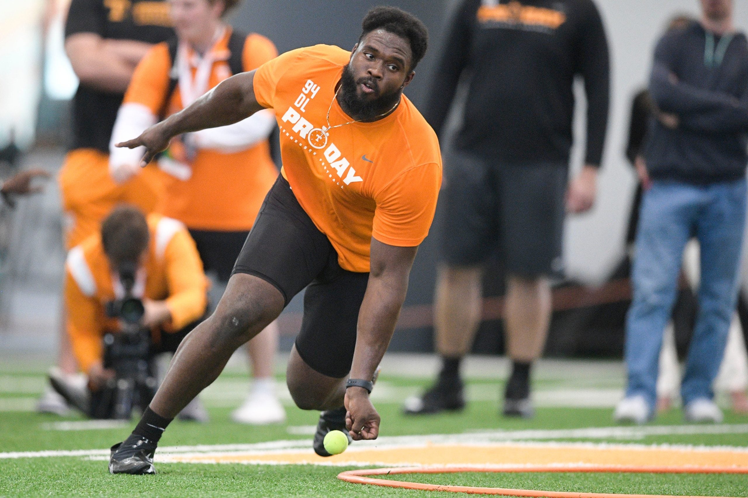 Tennessee defensive lineman Matthew Butler drills at Tennessee Football Pro Day at Anderson Training Facility in Knoxville, Tenn. on Wednesday, March 30, 2022. Kns Ut Nfl Draft