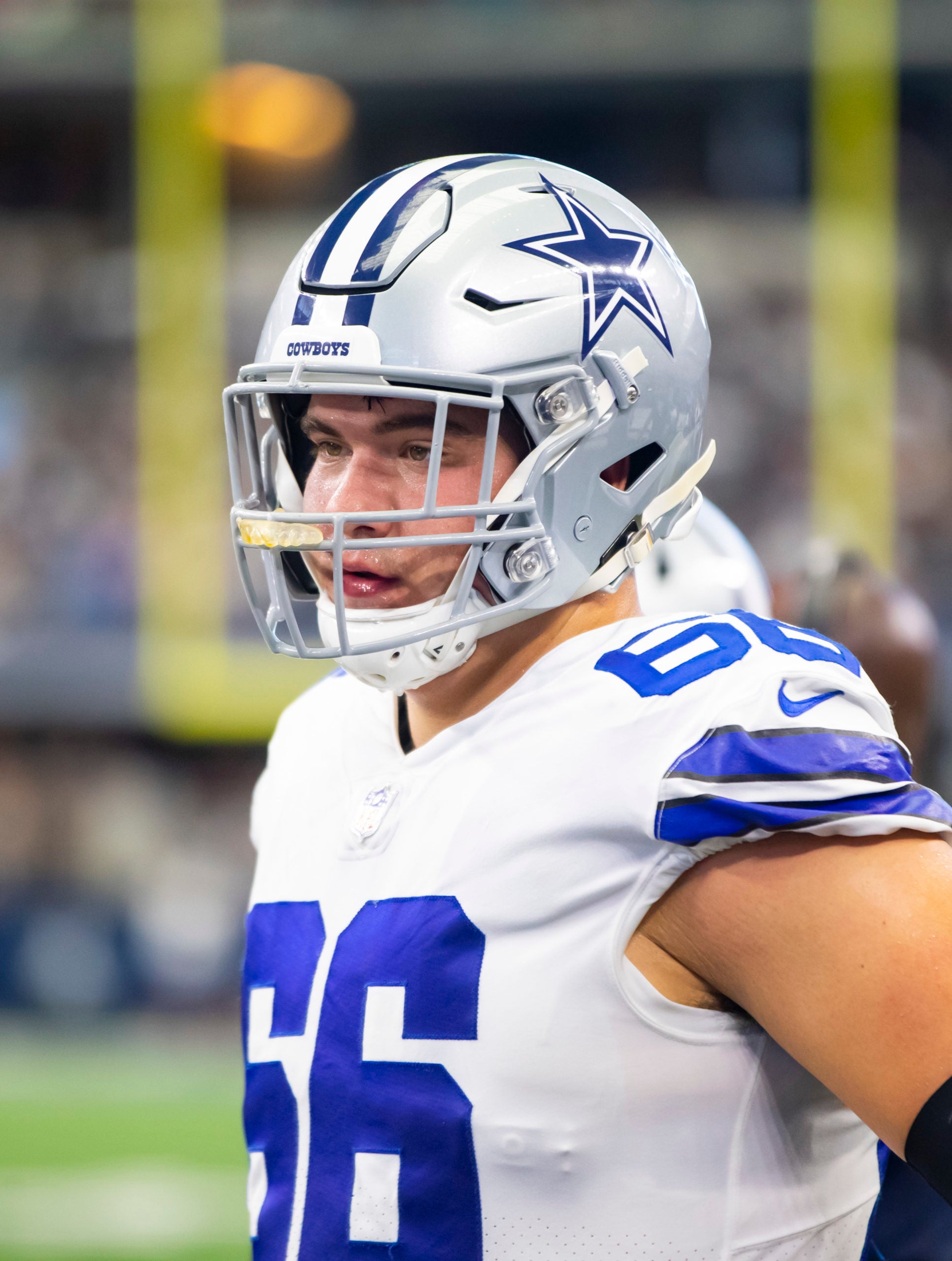 Oct 3, 2021; Arlington, Texas, USA; Dallas Cowboys guard Connor McGovern (66) against the Carolina Panthers at AT&T Stadium. Mandatory Credit: Mark J. Rebilas-USA TODAY Sports