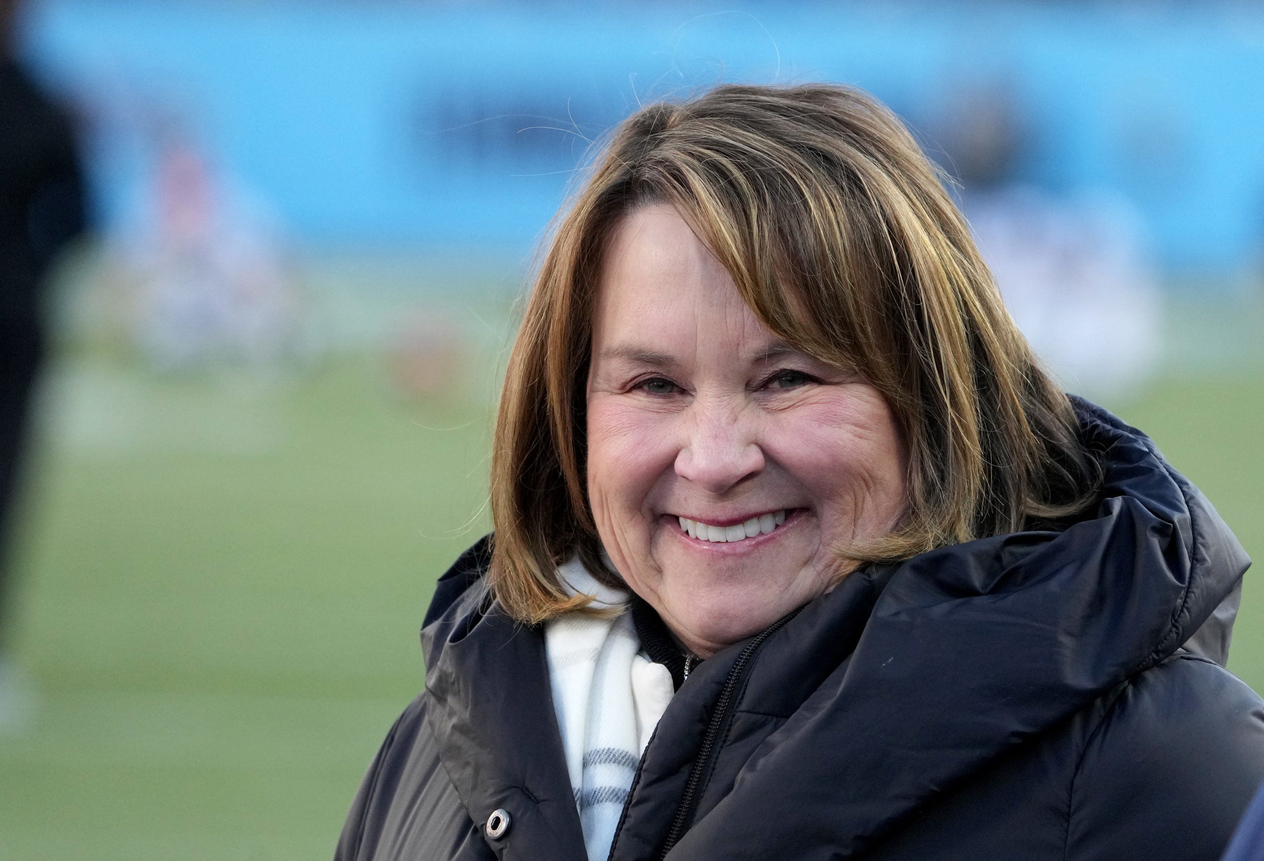 Jan 22, 2022; Nashville, Tennessee, USA; Tennessee Titans controlling owner Amy Adams Strunk before an AFC Divisional playoff football game between the Titans and Cincinnati Bengals at Nissan Stadium. Mandatory Credit: Kirby Lee-USA TODAY Sports