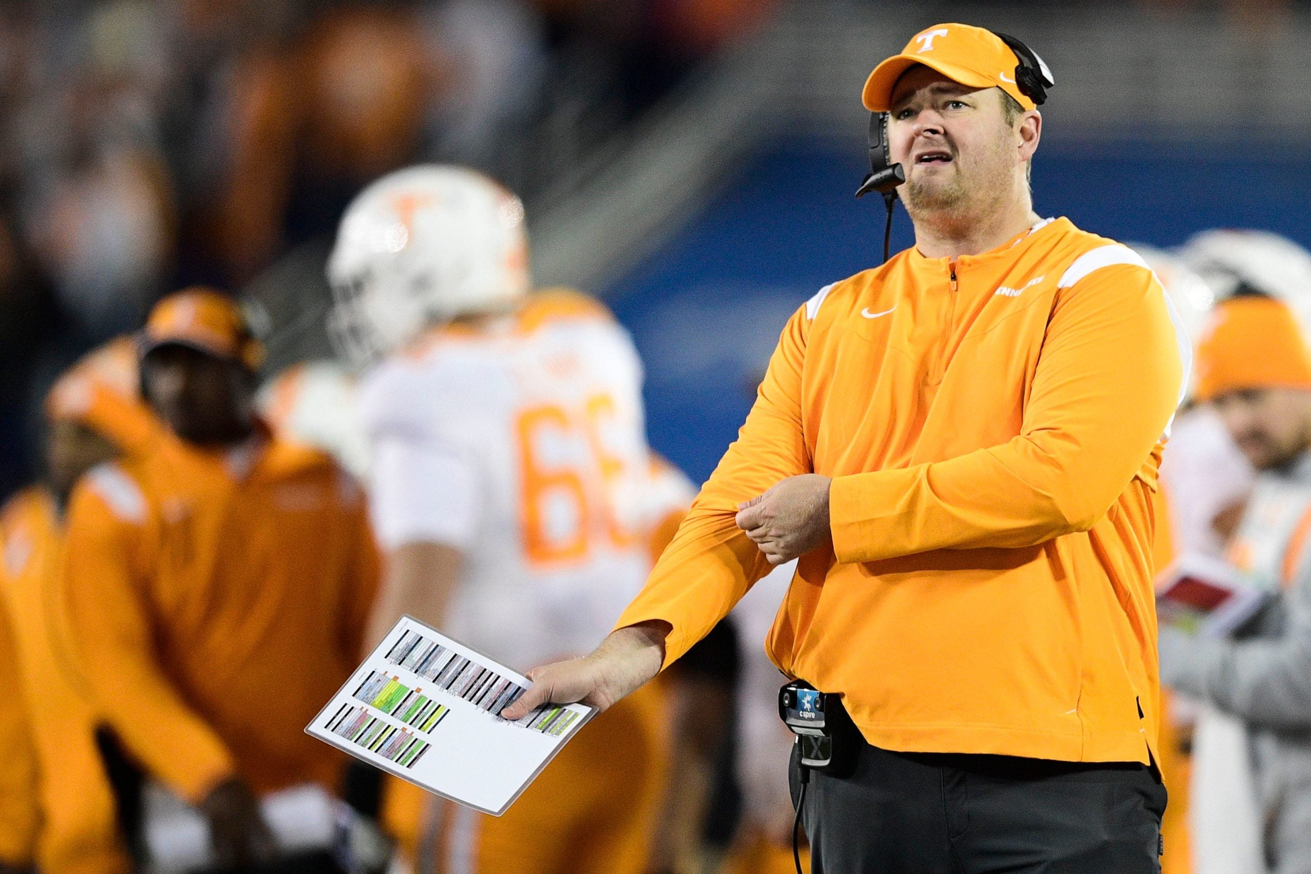 Tennessee Head Coach Josh Heupel during an SEC football game between Tennessee and Kentucky at Kroger Field in Lexington, Ky. on Saturday, Nov. 6, 2021. Kns Tennessee Kentucky Football