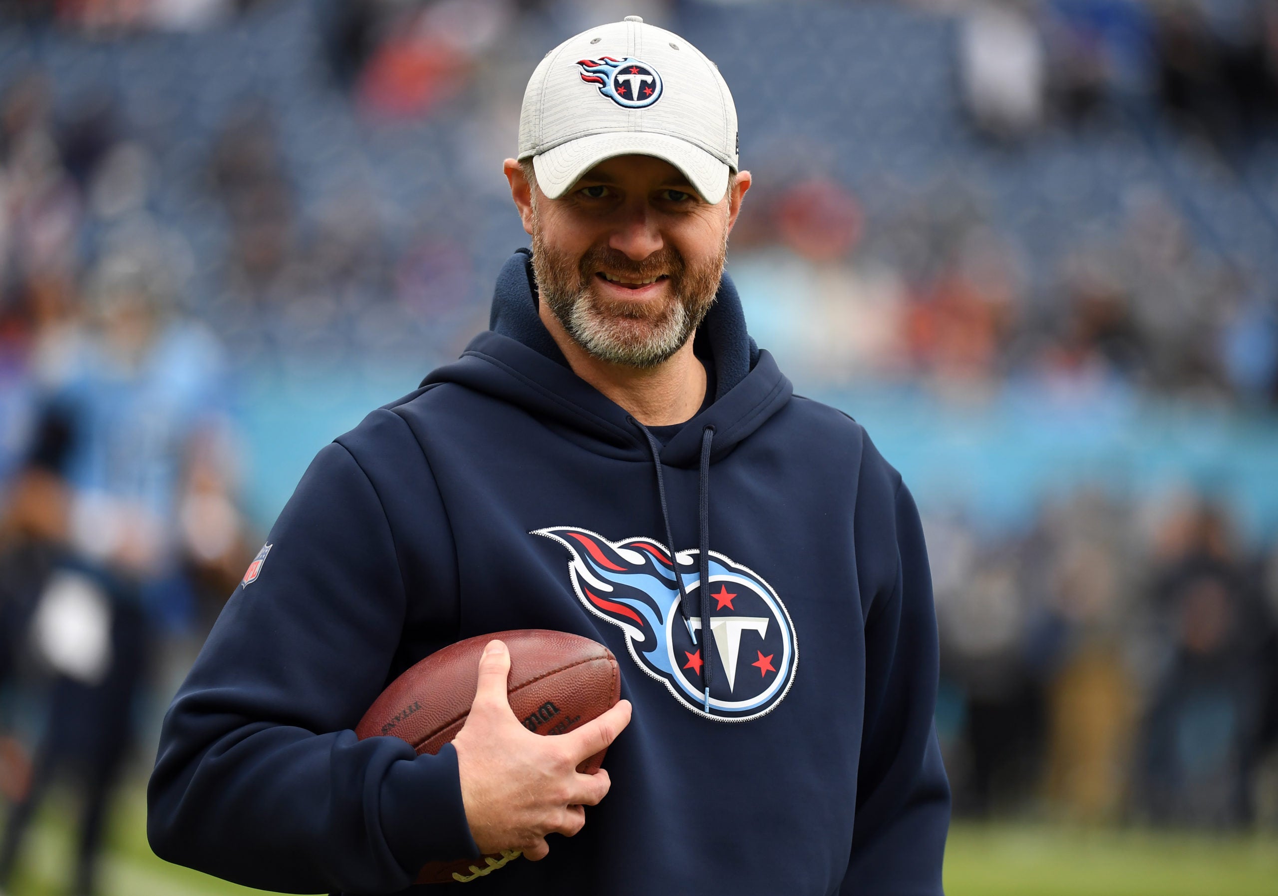 Nov 27, 2022; Nashville, Tennessee, USA; Tennessee Titans defensive coordinator Shane Bowen looks on before the game against the Cincinnati Bengals at Nissan Stadium. Mandatory Credit: Christopher Hanewinckel-USA TODAY Sports