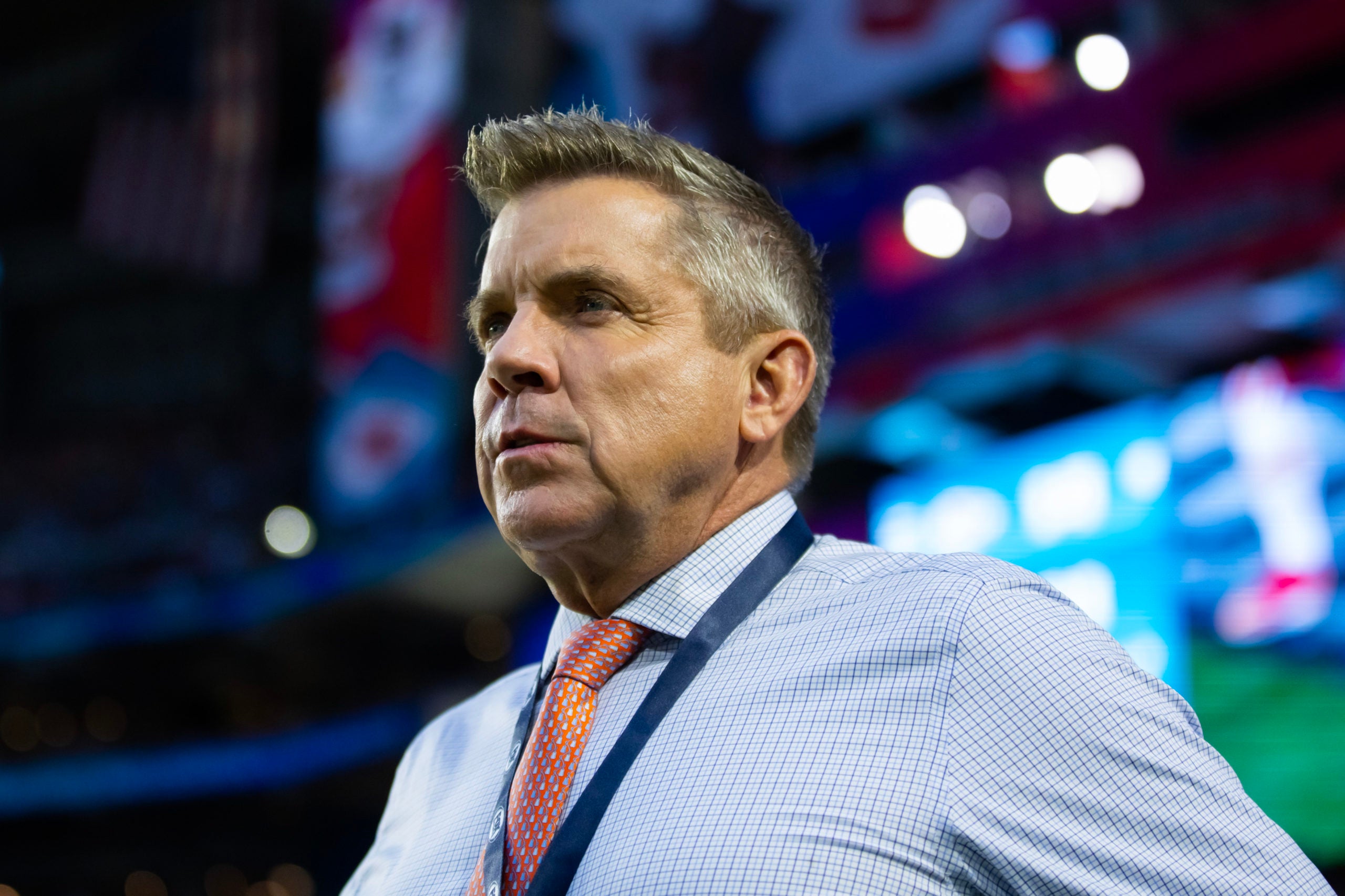Feb 12, 2023; Glendale, Arizona, US; Denver Broncos head coach Sean Payton on the sidelines during Super Bowl LVII at State Farm Stadium. Mandatory Credit: Mark J. Rebilas-USA TODAY Sports