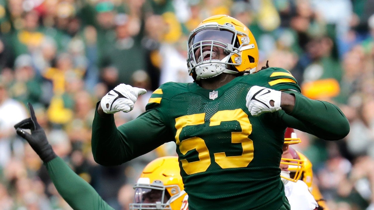 Green Bay Packers linebacker Jonathan Garvin (53) reacts after the Washington Football Team missed a field goal in the second quarter during their football game Sunday, October 24, 2021, at Lambeau Field in Green Bay, Wis. Dan Powers/USA TODAY NETWORK-Wisconsin