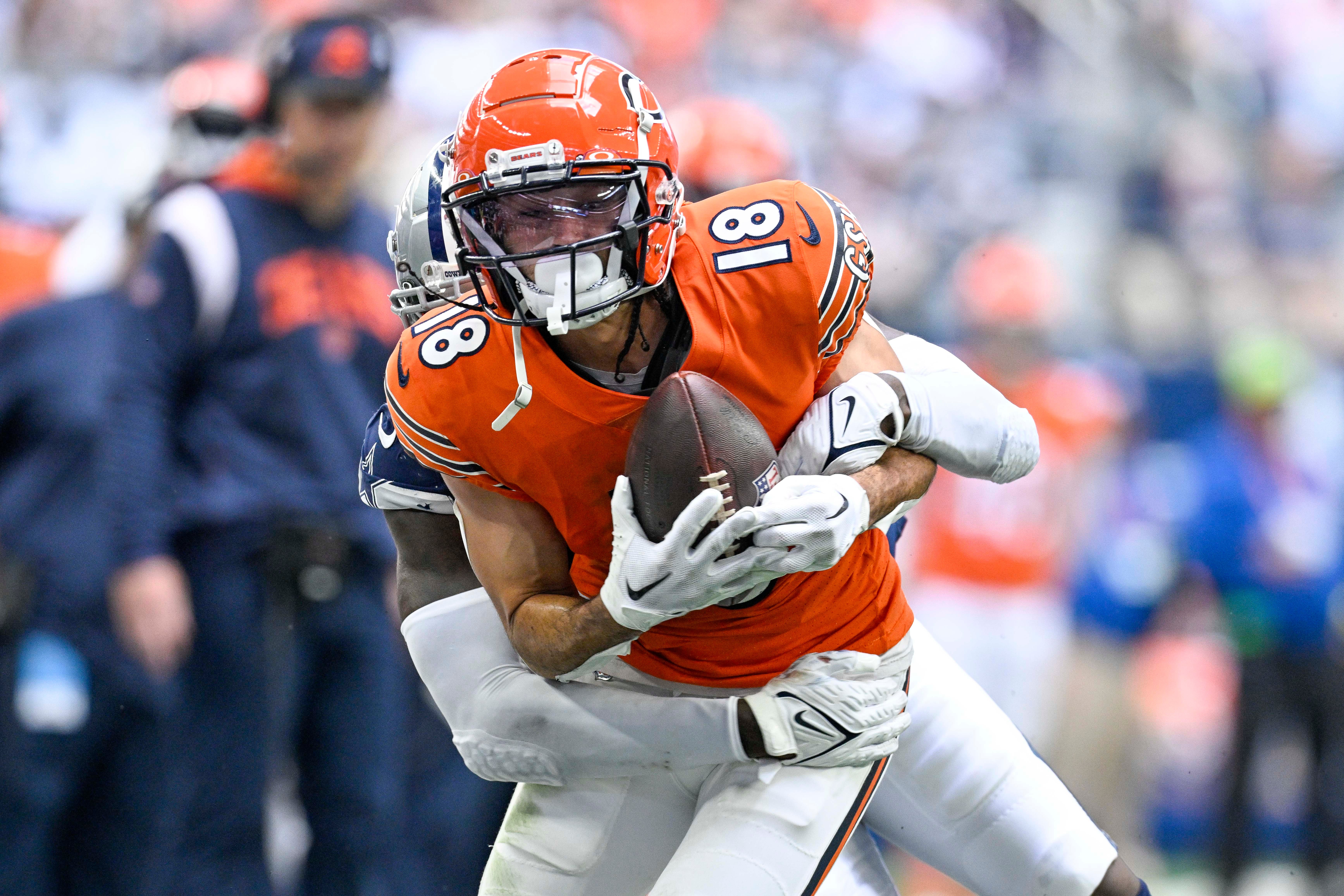 Oct 30, 2022; Arlington, Texas, USA; Chicago Bears wide receiver Dante Pettis (18) in action during the game between the Dallas Cowboys and the Chicago Bears at AT&T Stadium.