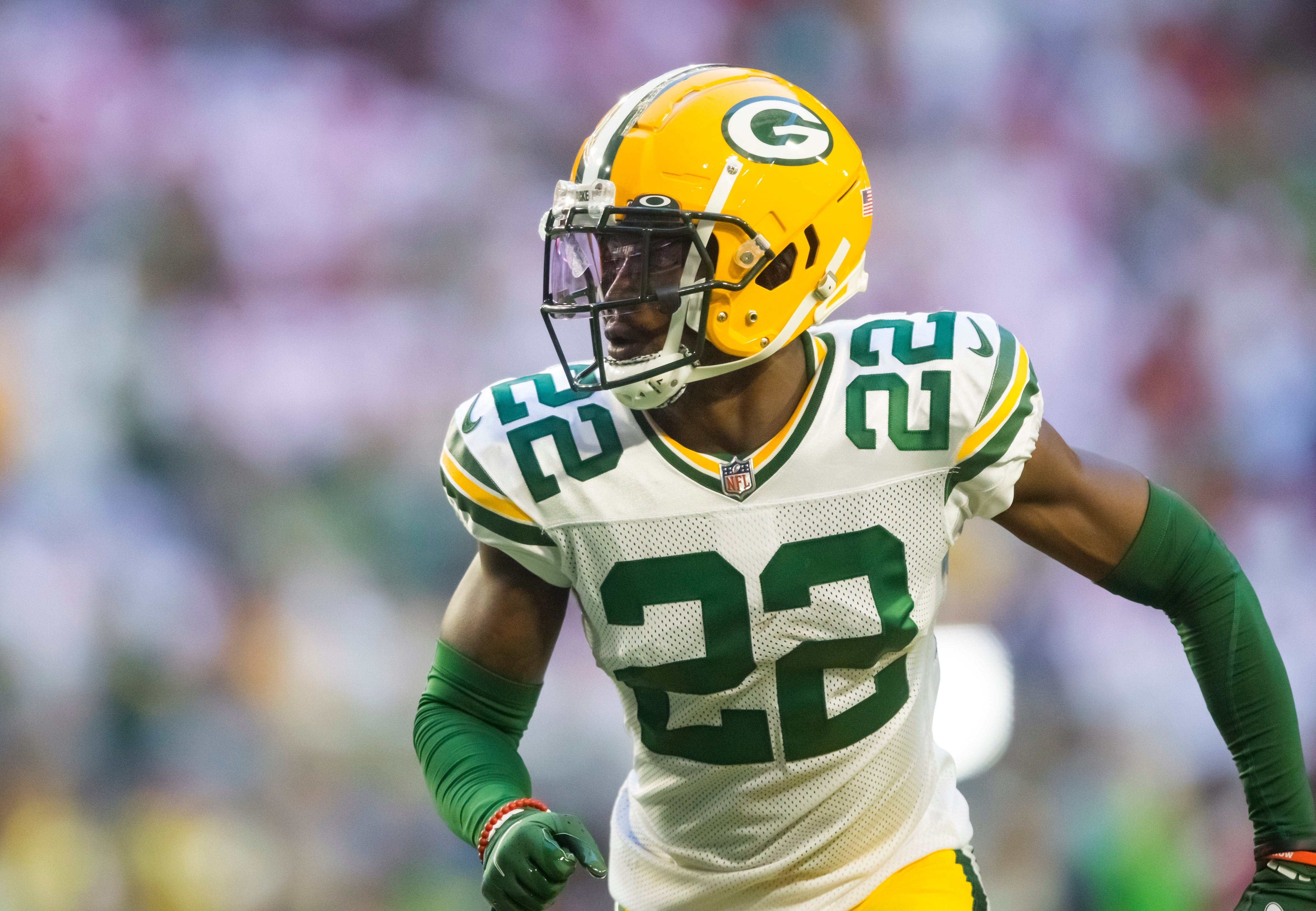 Oct 28, 2021; Glendale, Arizona, USA; Green Bay Packers cornerback Shemar Jean-Charles (22) against the Arizona Cardinals at State Farm Stadium.