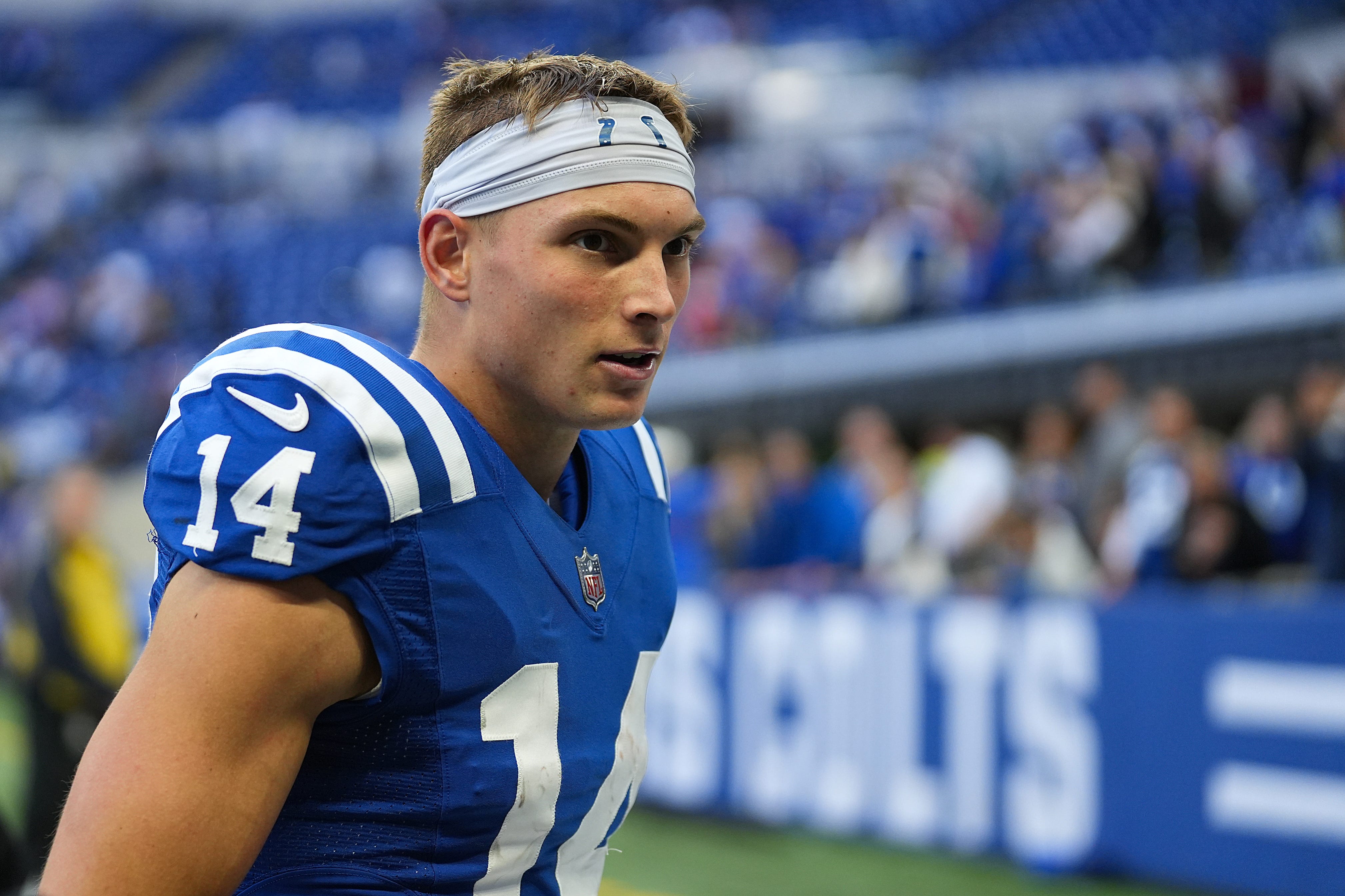 Indianapolis Colts wide receiver Alec Pierce (14) leaves the field after defeating the Jacksonville Jaguars on Sunday, October 16, 2022, at Lucas Oil Stadium in Indianapolis. Nfl Jacksonville Jaguars At Indianapolis Colts
