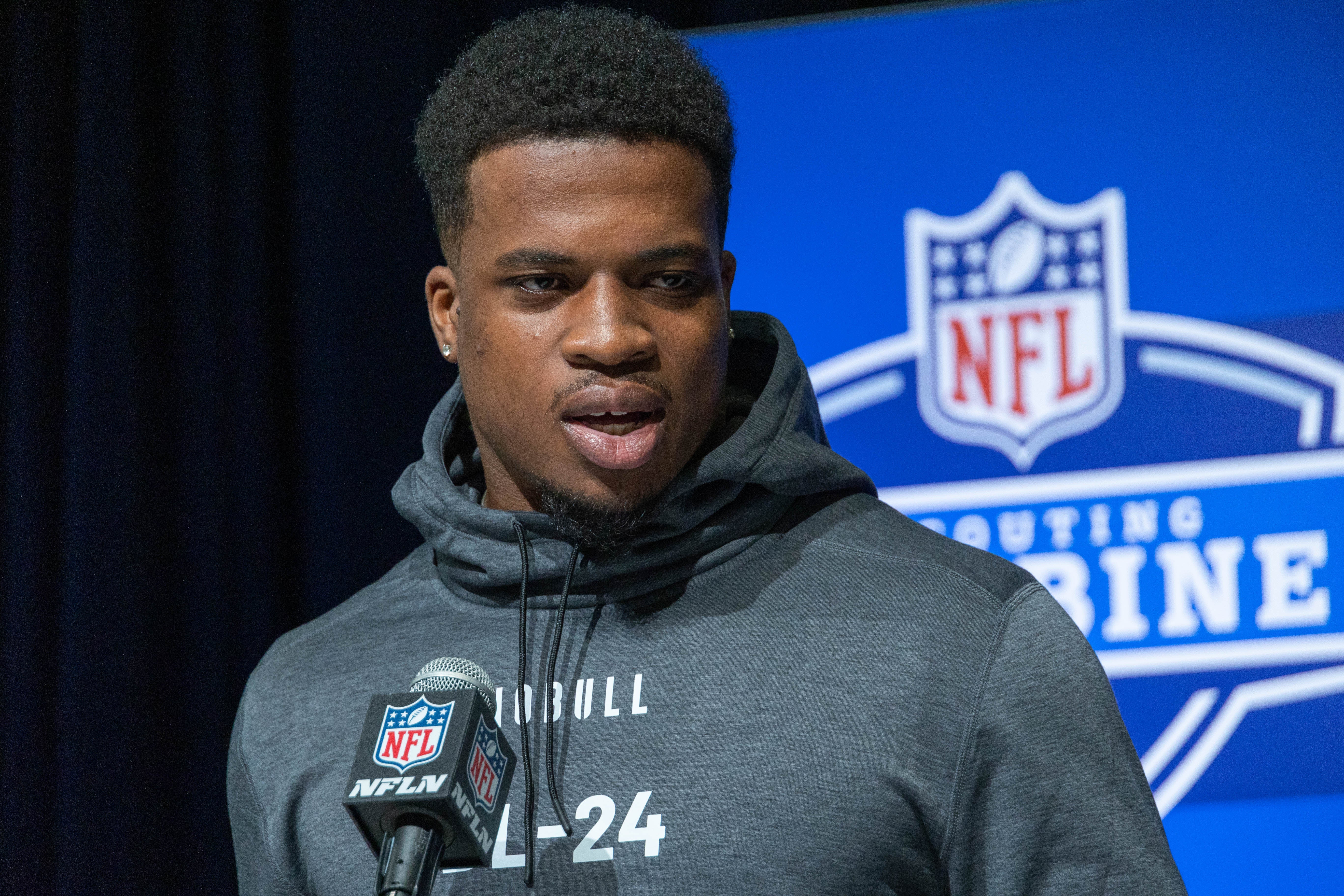Mar 1, 2023; Indianapolis, IN, USA; Georgia defensive lineman Robert Beal, Jr. (DL24) speaks to the press at the NFL Combine at Lucas Oil Stadium. Mandatory Credit: Trevor Ruszkowski-USA TODAY Sports