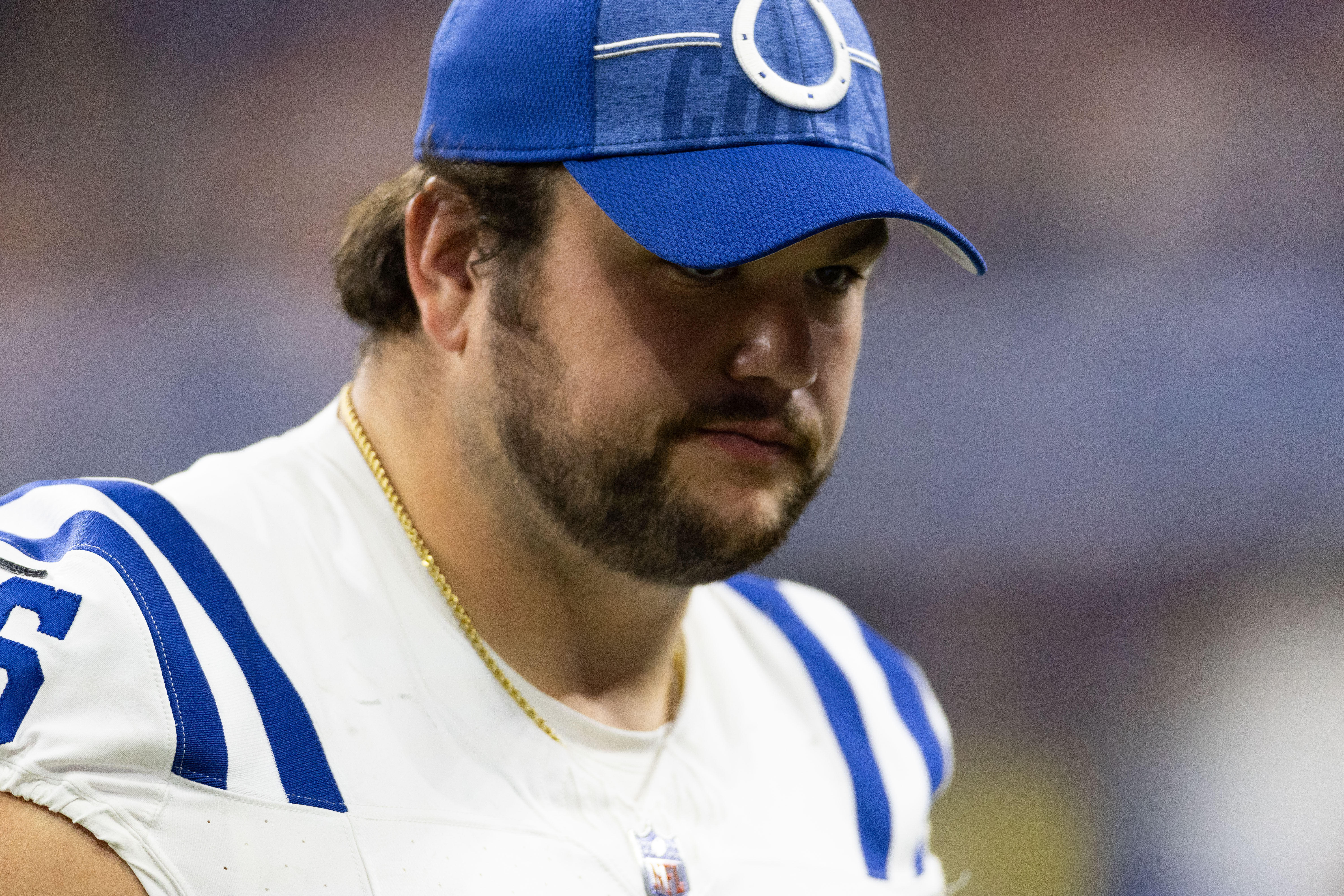 Aug 19, 2023; Indianapolis, Indiana, USA; Indianapolis Colts guard Quenton Nelson (56) in the second half against the Chicago Bears at Lucas Oil Stadium.