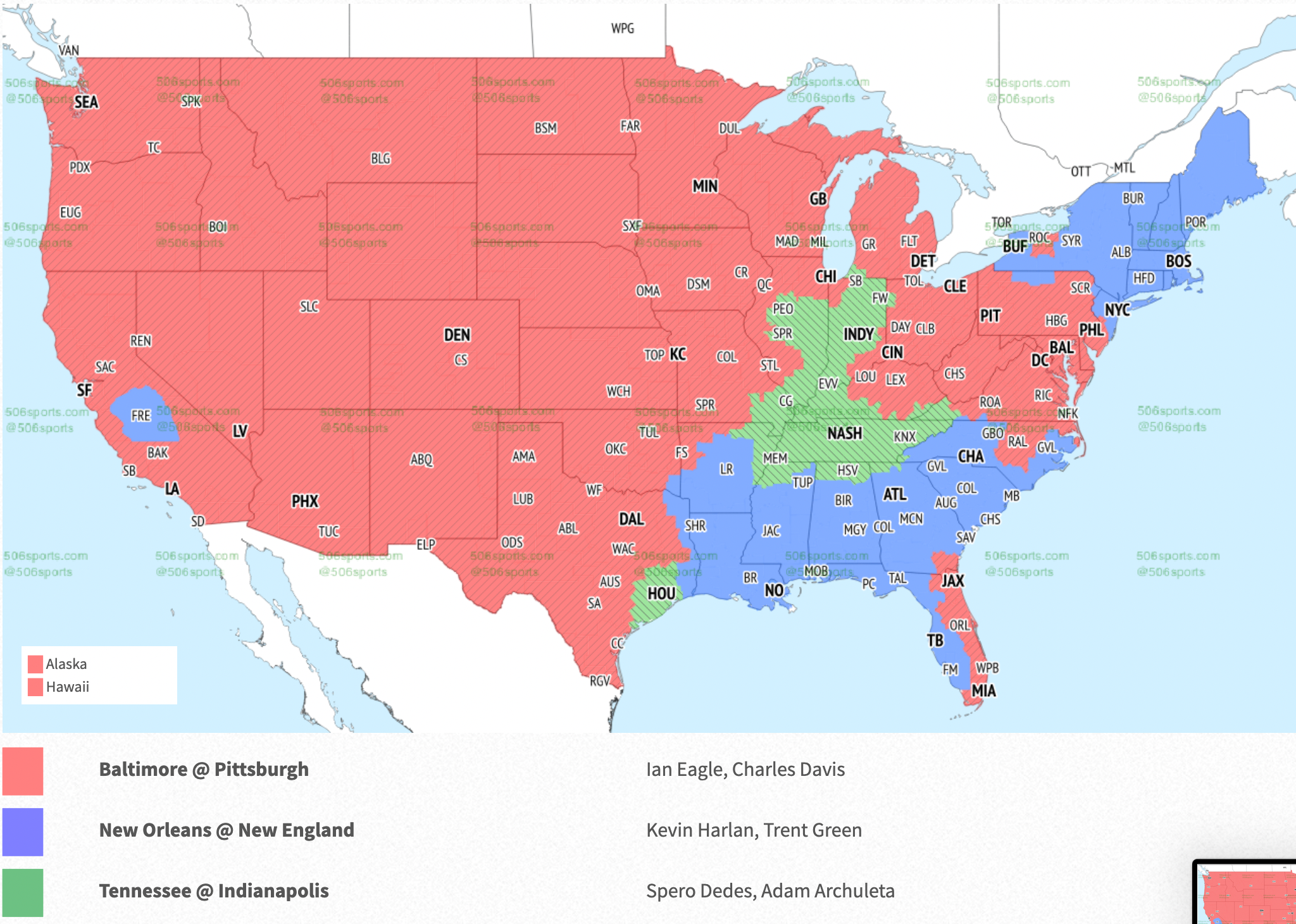 NFL Week 5 Broadcast Map for 1 p.m. ET