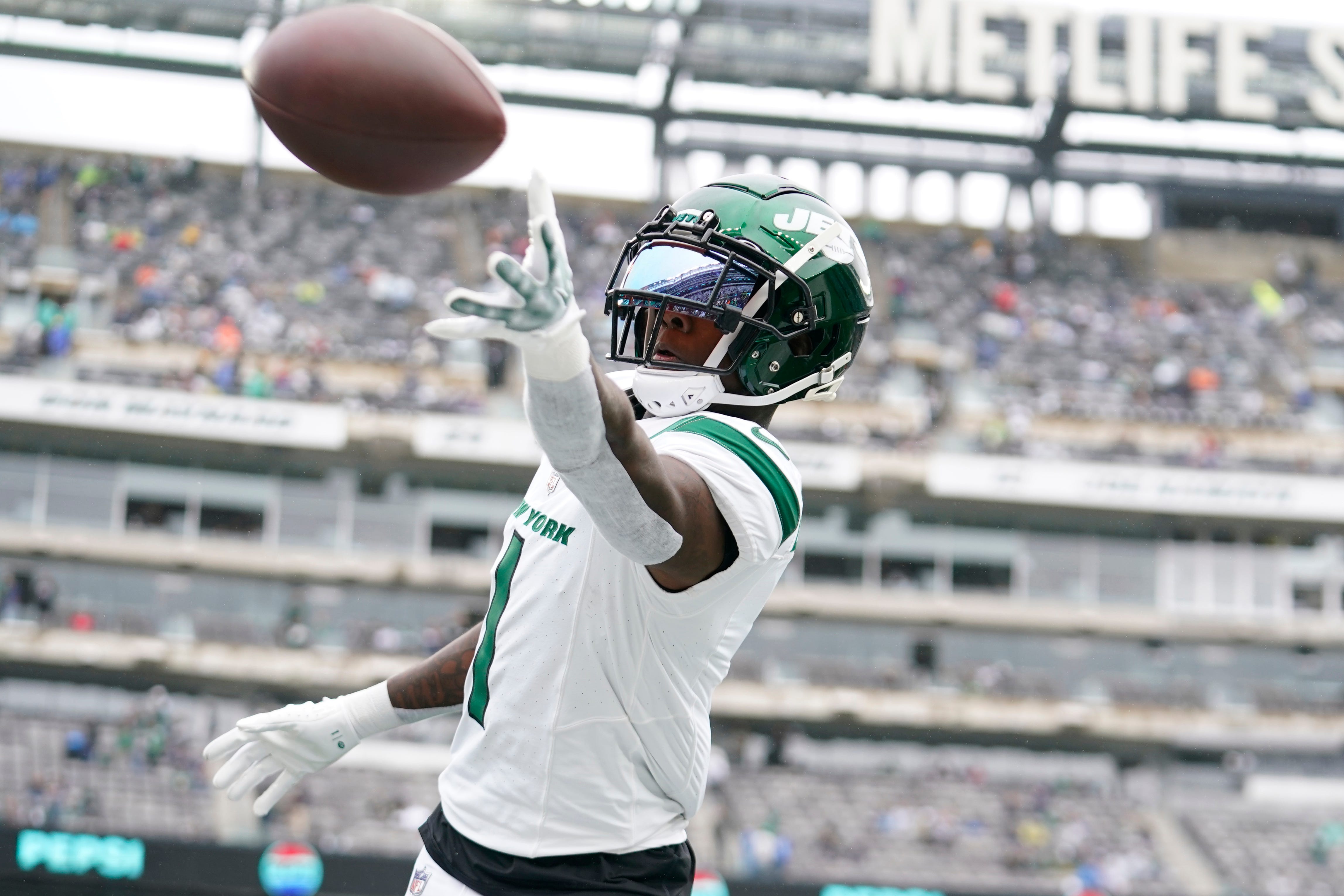 Las Vegas Raiders wide receiver Davante Adams (17) reacts after catching a touchdown pass against the Pittsburgh Steelers in the first half at Allegiant Stadium. Mandatory Credit: Kirby Lee-USA TODAY