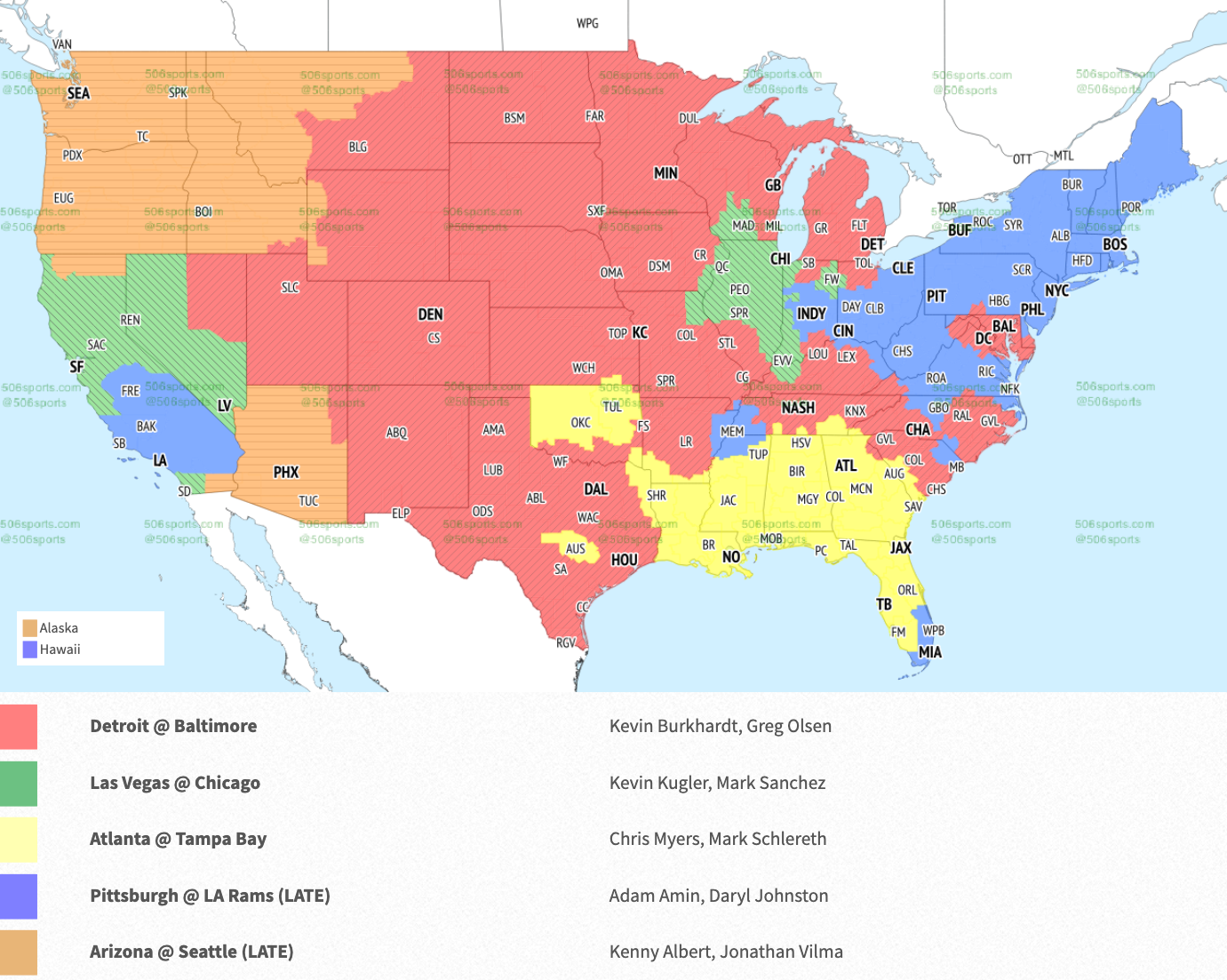 NFL Week 7 Fox Broadcast Map
