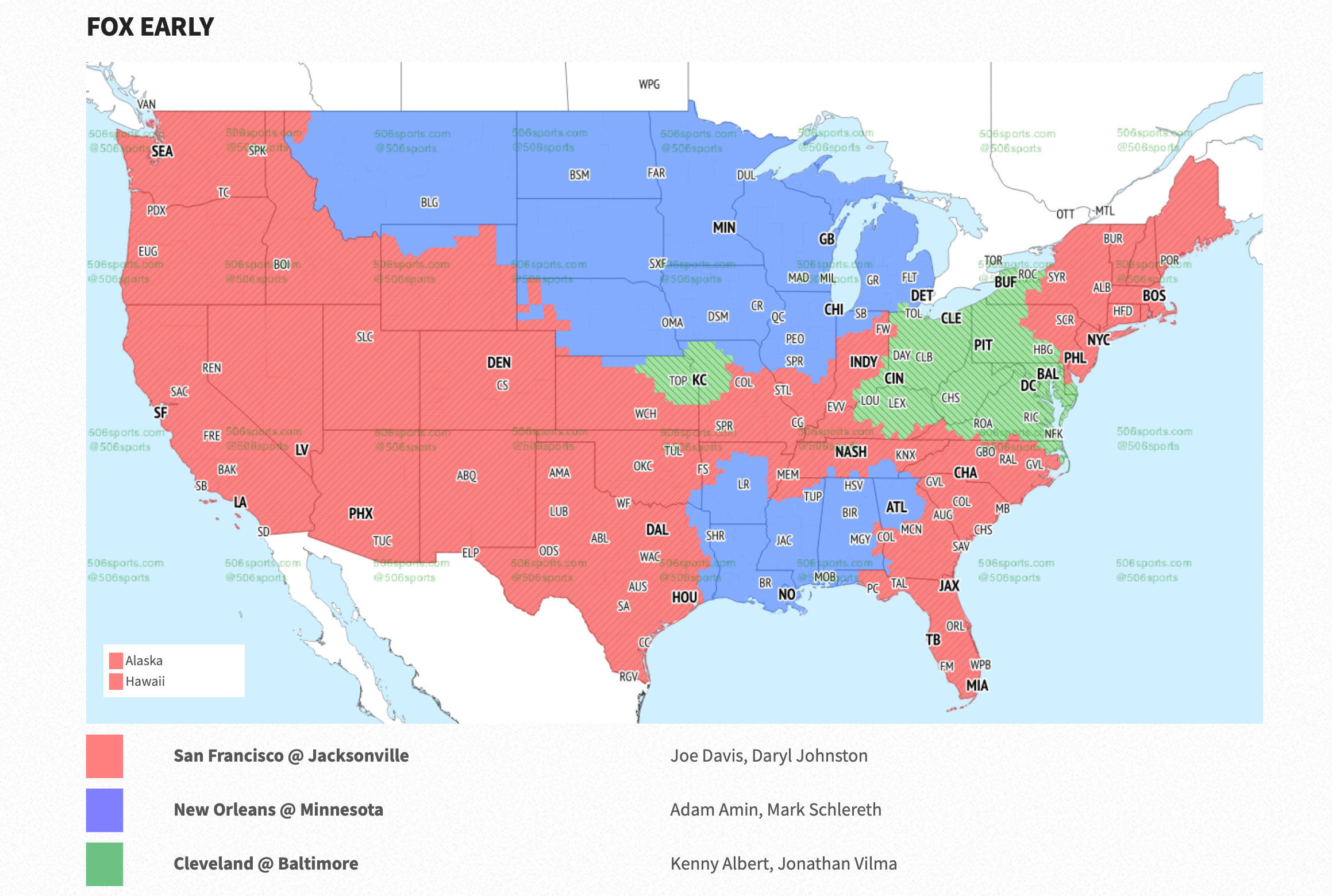 The Fox early window broadcast map for Week 10
