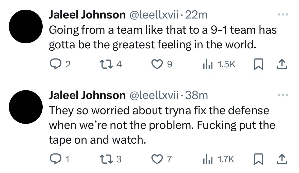 Jaleel Johnson deleted tweets Tennessee Titans