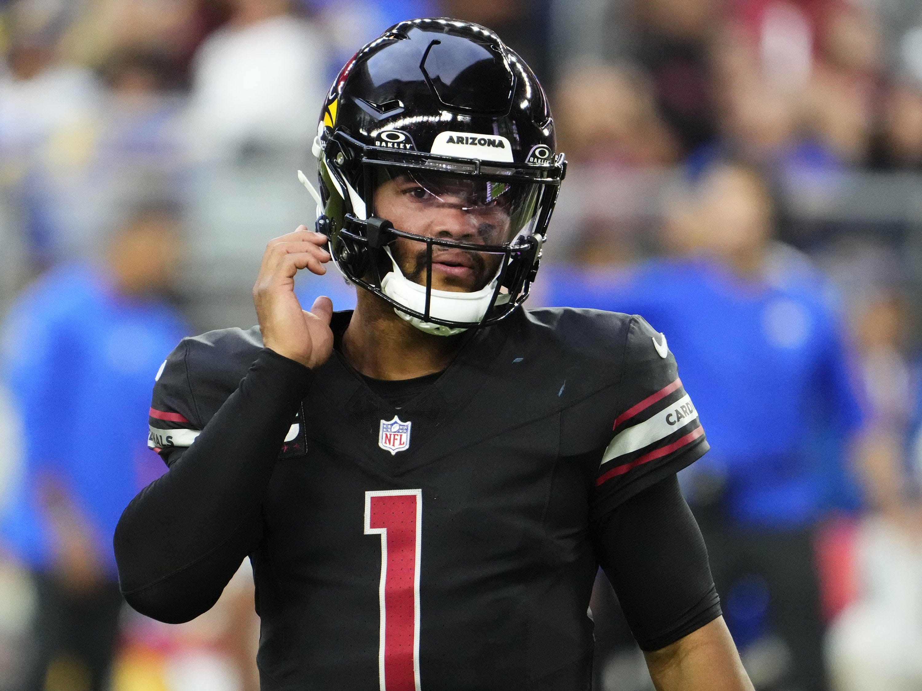 Arizona Cardinals quarterback Kyler Murray (1) against the Los Angeles Rams in the second half at State Farm Stadium in Glendale on Nov. 26, 2023.