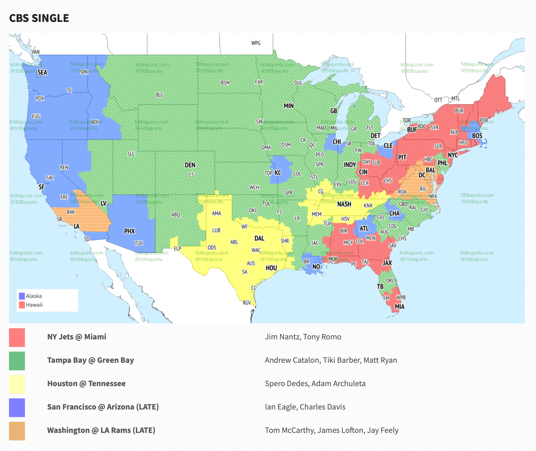 The CBS broadcast map for Week 15