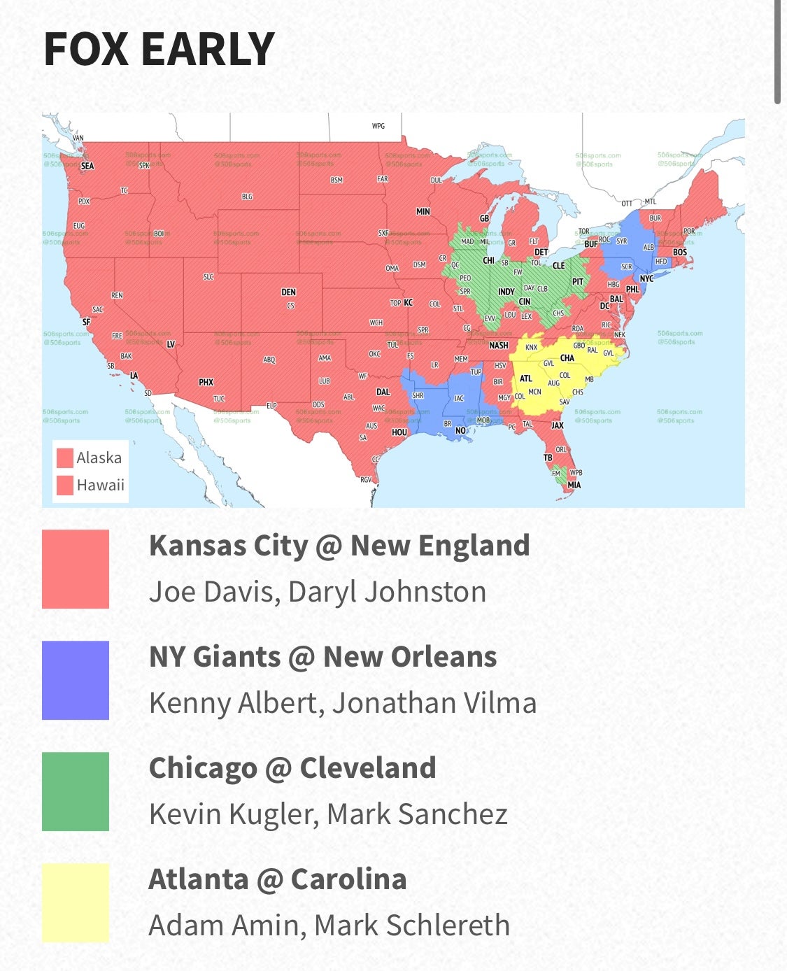 The Carolina Panthers face off against the Atlanta Falcons in the single-game Fox Early window at 1 p.m. local time.