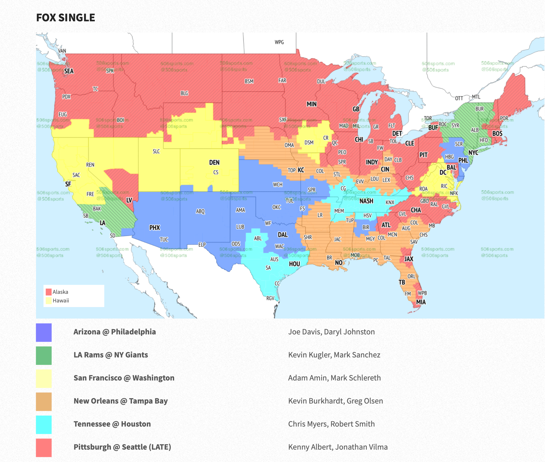 The Fox broadcast map for Week 17.