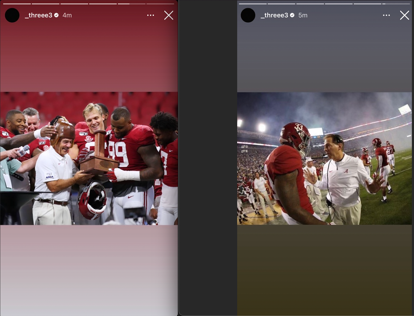 Anfernee Jennings on Instagram reacting to Nick Saban news