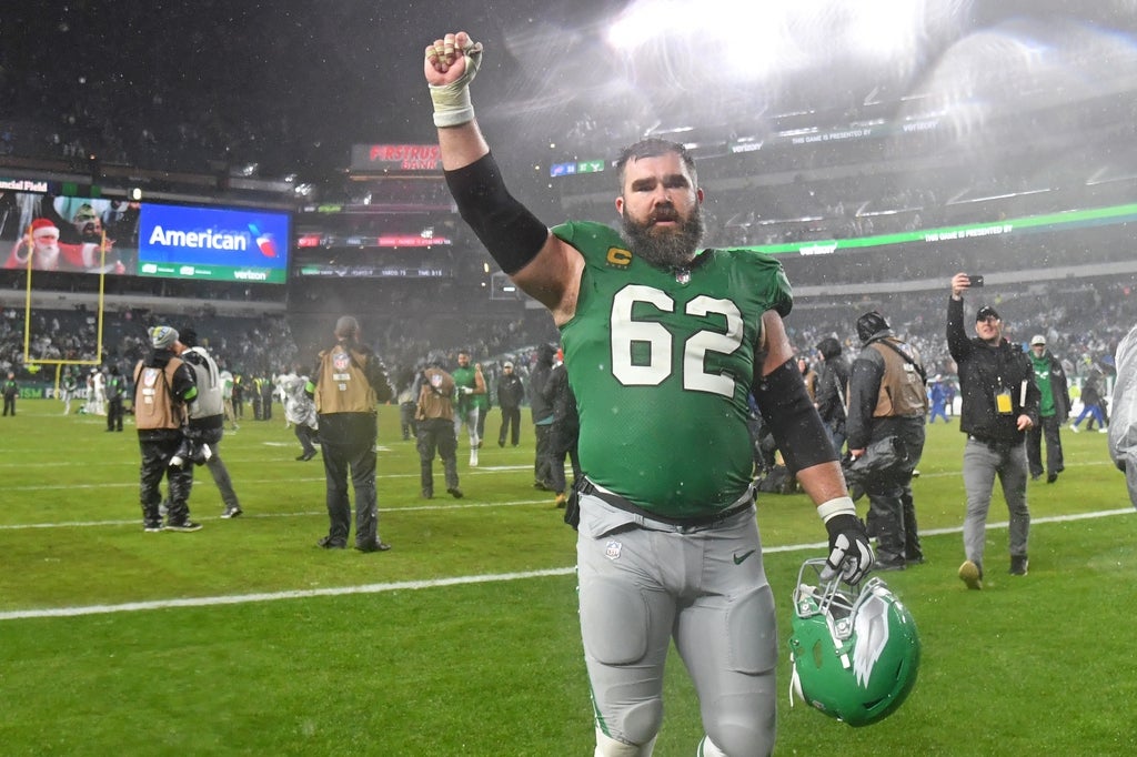 Philadelphia Eagles center Jason Kelce (62) walks off the field after overtime win against the Buffalo Bills at Lincoln Financial Field.