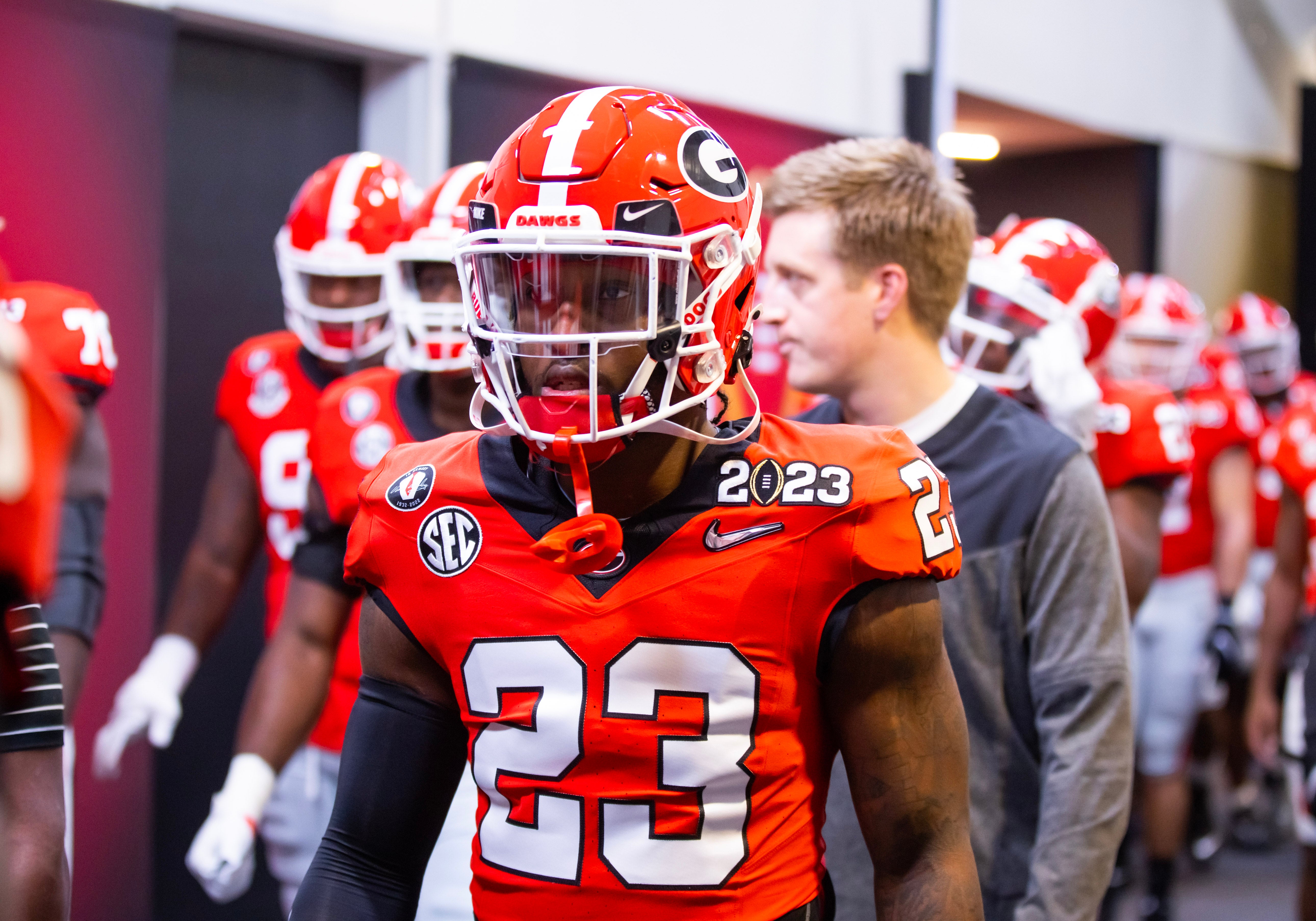 Jan 9, 2023; Inglewood, CA, USA; Georgia Bulldogs defensive back Tykee Smith (23) against the TCU Horned Frogs during the CFP national championship game at SoFi Stadium.