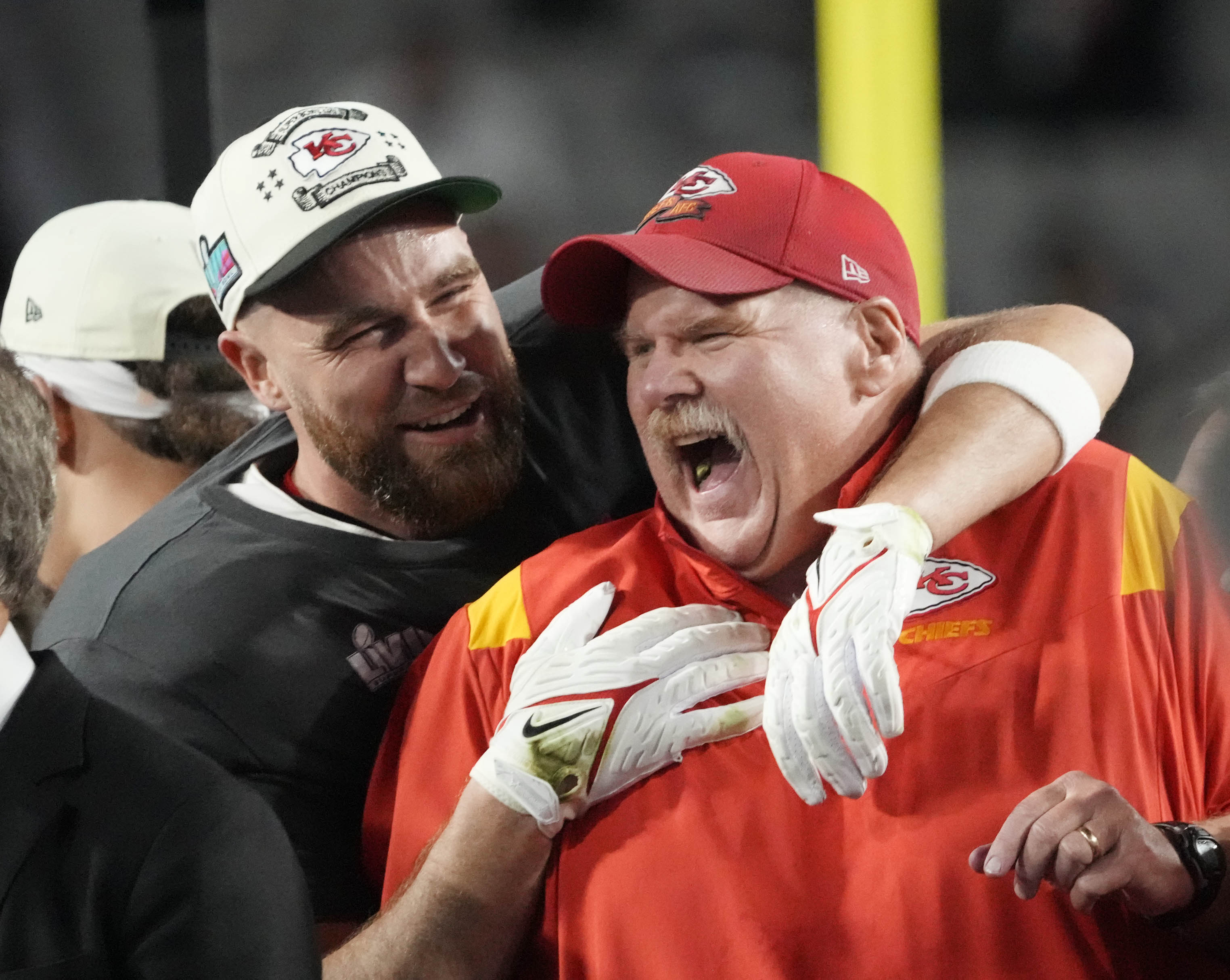 Chiefs coach Andy Reid with Travis Kelce