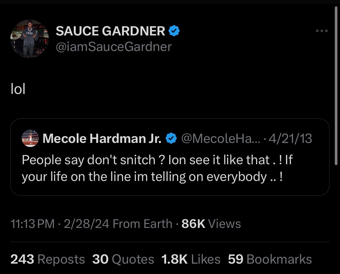Sauce Gardner trolls Mecole Hardman