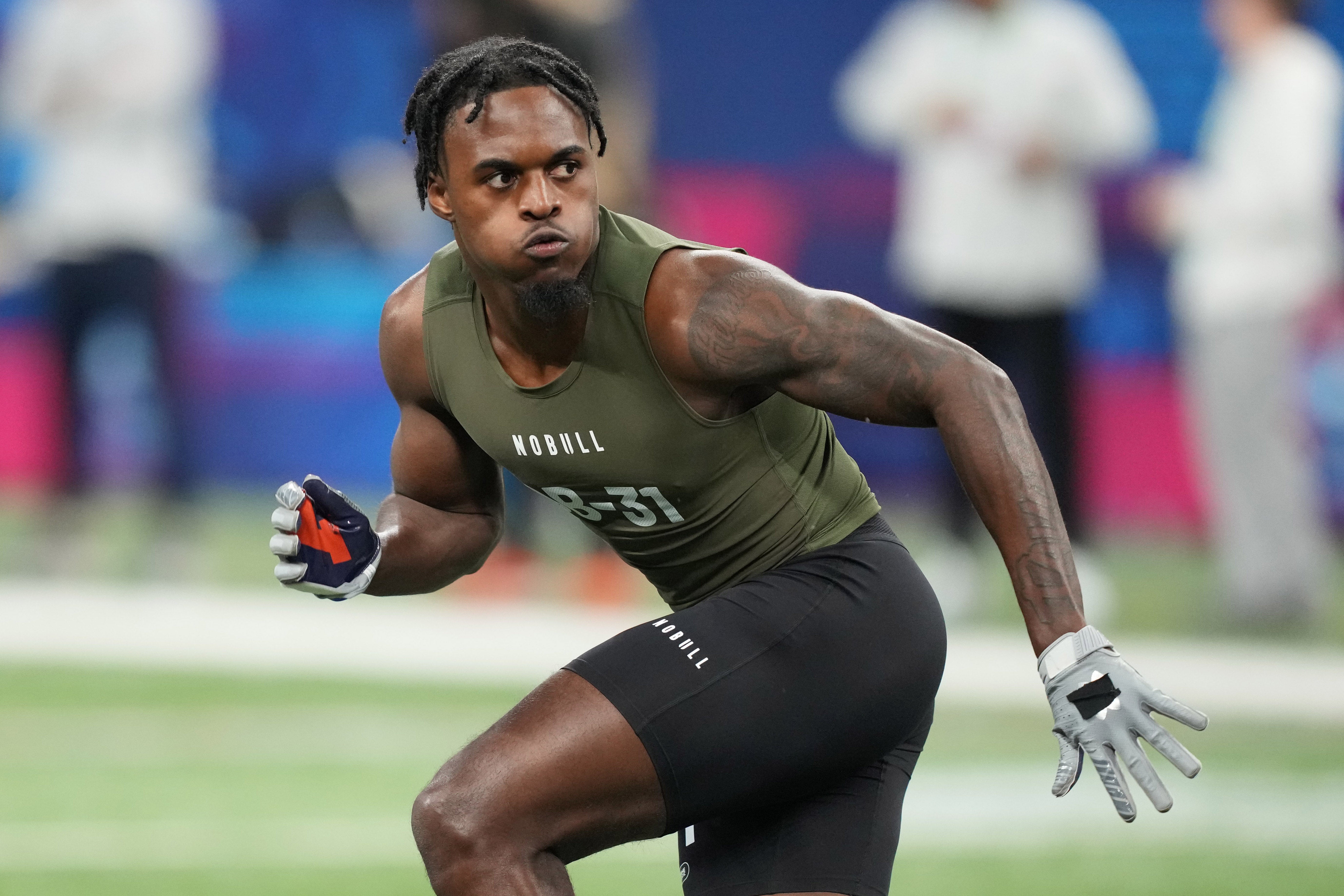 Mar 1, 2024; Indianapolis, IN, USA; Auburn defensive back Nehemiah Pritchett (DB31) works out during the 2024 NFL Combine at Lucas Oil Stadium.
