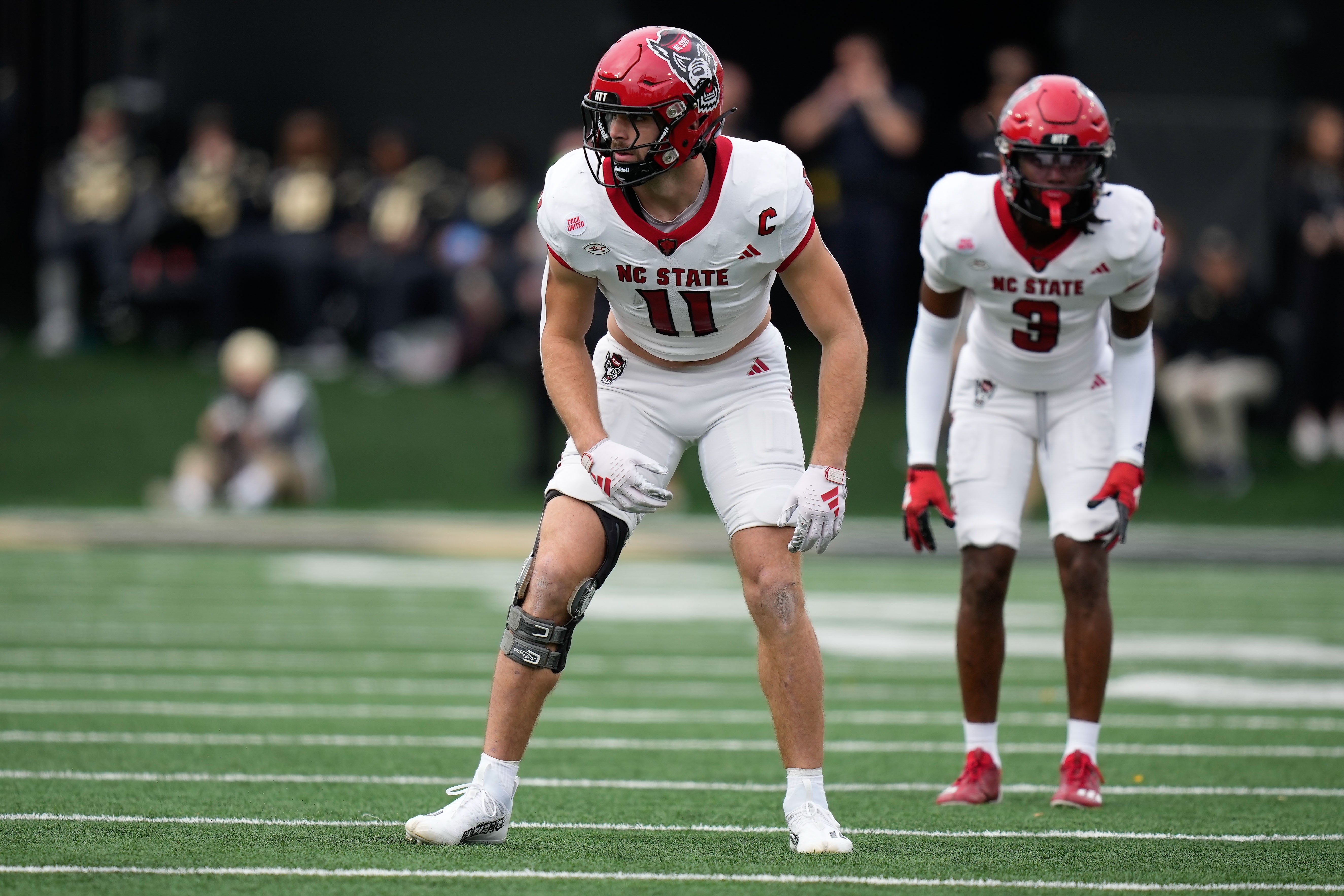 Nov 11, 2023; Winston-Salem, North Carolina, USA; North Carolina State Wolfpack linebacker Payton Wilson (11) during the first half at Allegacy Federal Credit Union Stadium.