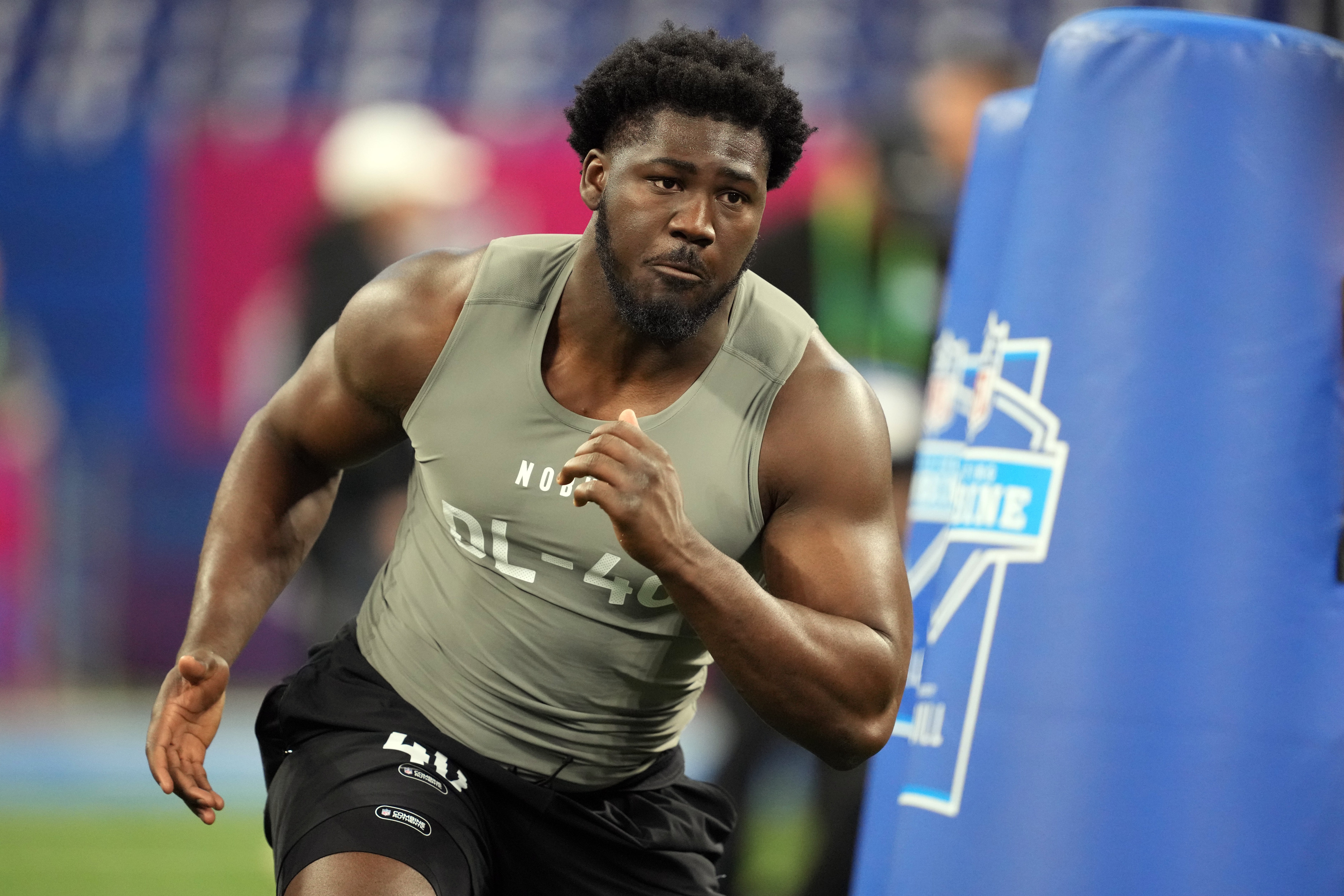 Feb 29, 2024; Indianapolis, IN, USA; Colorado State defensive lineman Mohamed Kamara (DL40) works out during the 2024 NFL Combine at Lucas Oil Stadium.