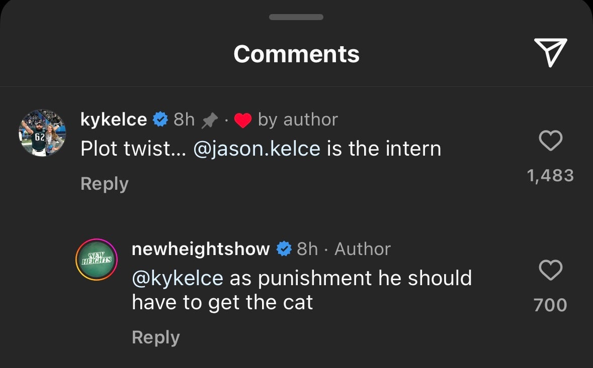 Kylie Kelce responds to a New Heights post on Instagram.