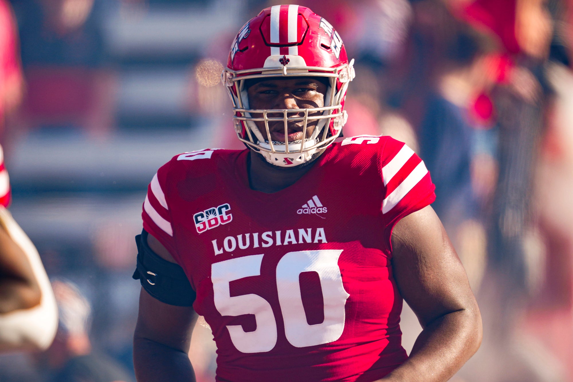 Louisiana Ragin Cajuns offensive lineman Nathan Thomas (50) during the Sun Belt Conference championship game.