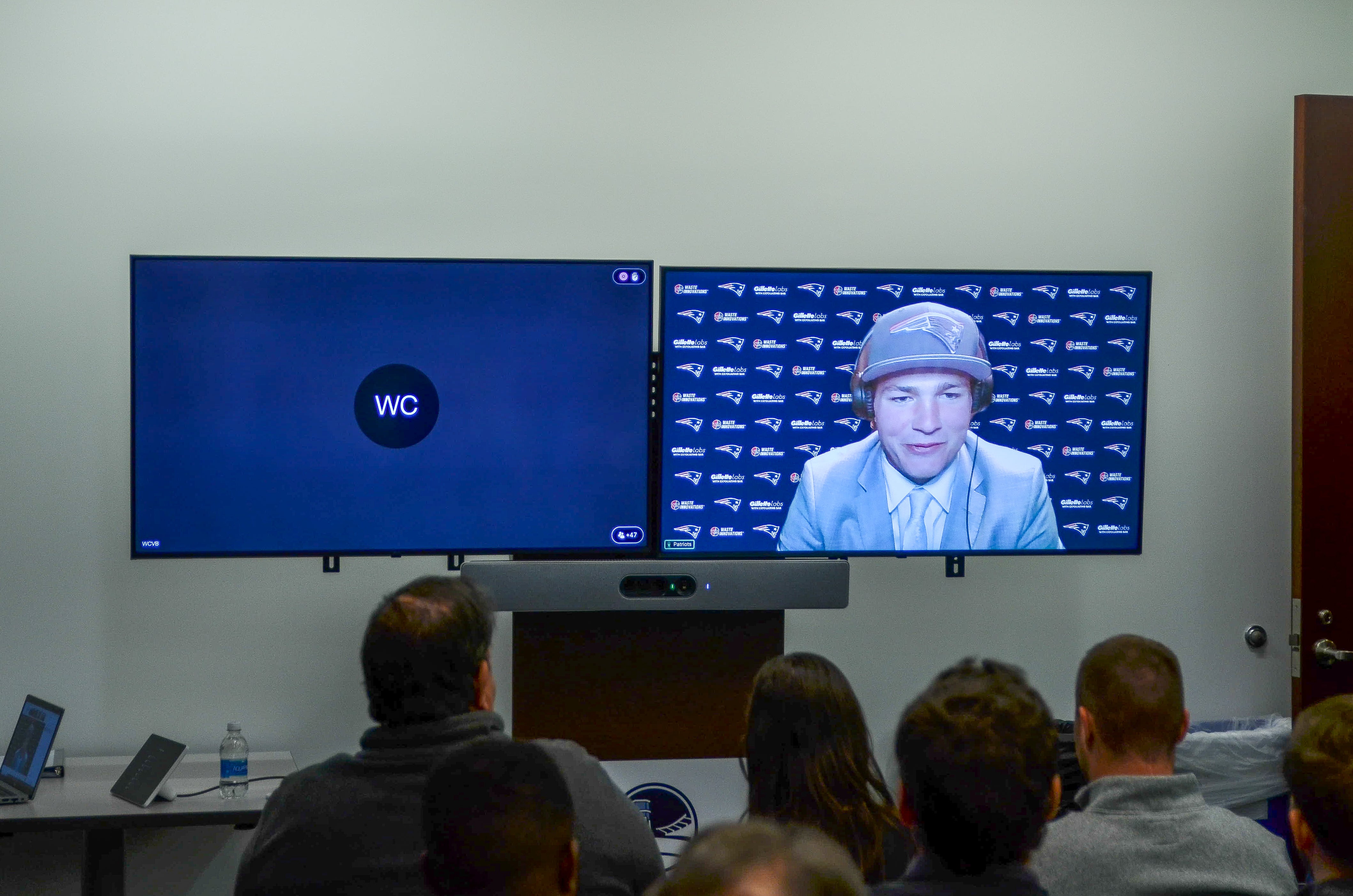 Drake Maye speaks with reporters on a video call after being drafted by the Patriots in the first round. | Friday, April 26