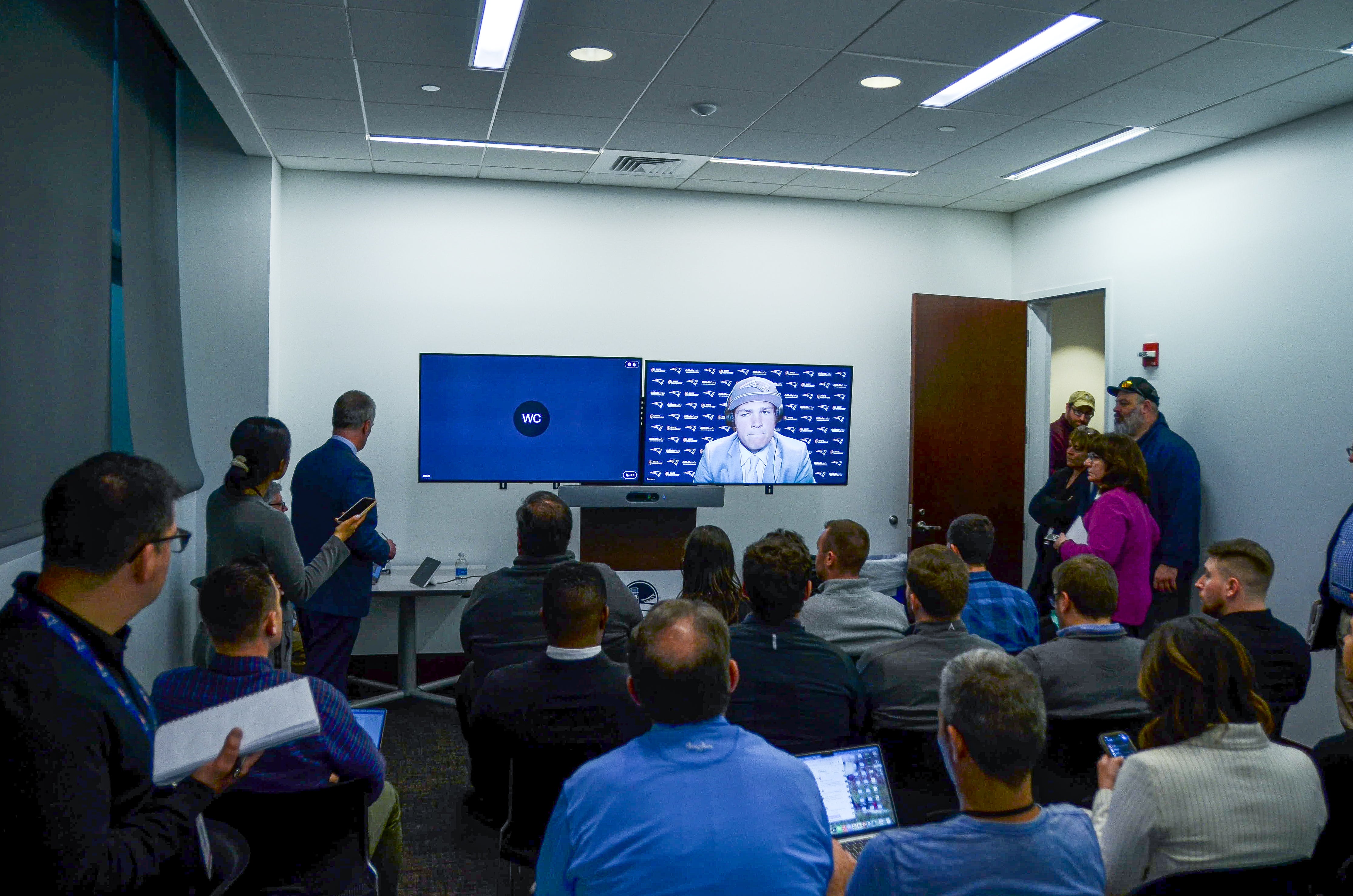 Drake Maye speaks with reporters on a video call after being drafted by the Patriots in the first round. | Friday, April 26
