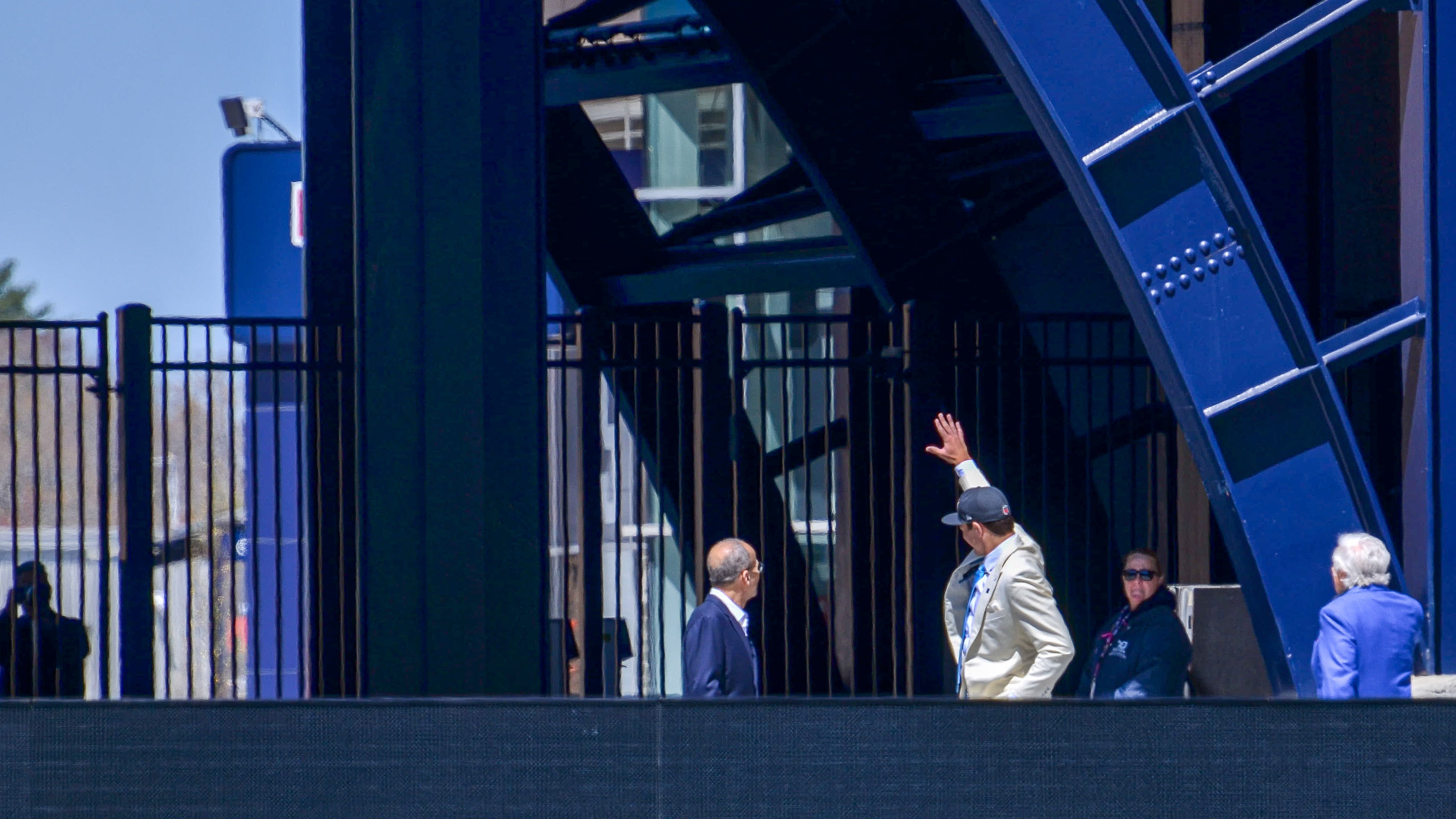 Drake Maye waves to fans outside the gate at Gillette Stadium as he walks onto the field for the first time. | Friday, April 26