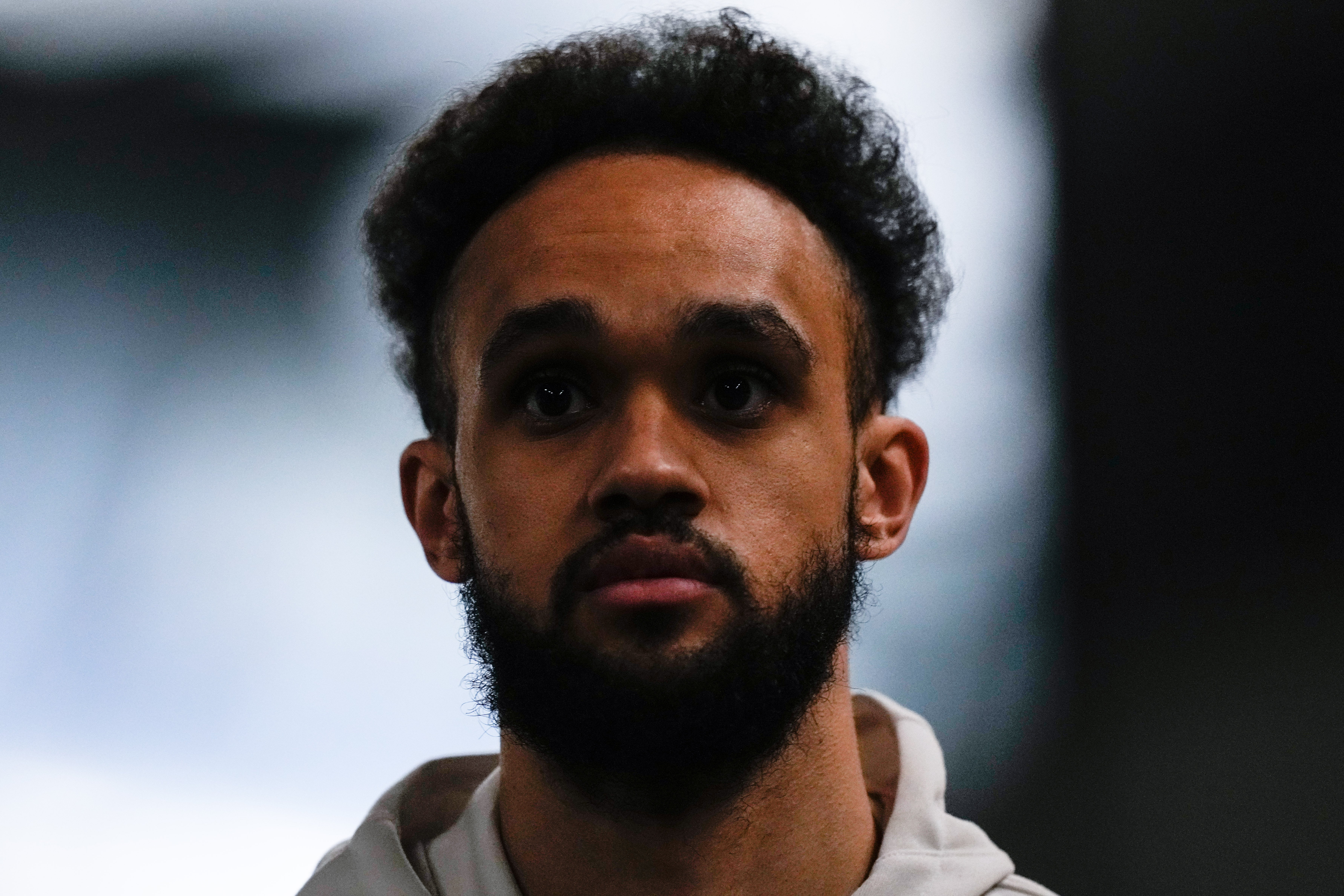 May 27, 2023; Miami, Florida, USA; Boston Celtics guard Derrick White (9) arrives prior to game six of the Eastern Conference Finals for the 2023 NBA playoffs at Kaseya Center.