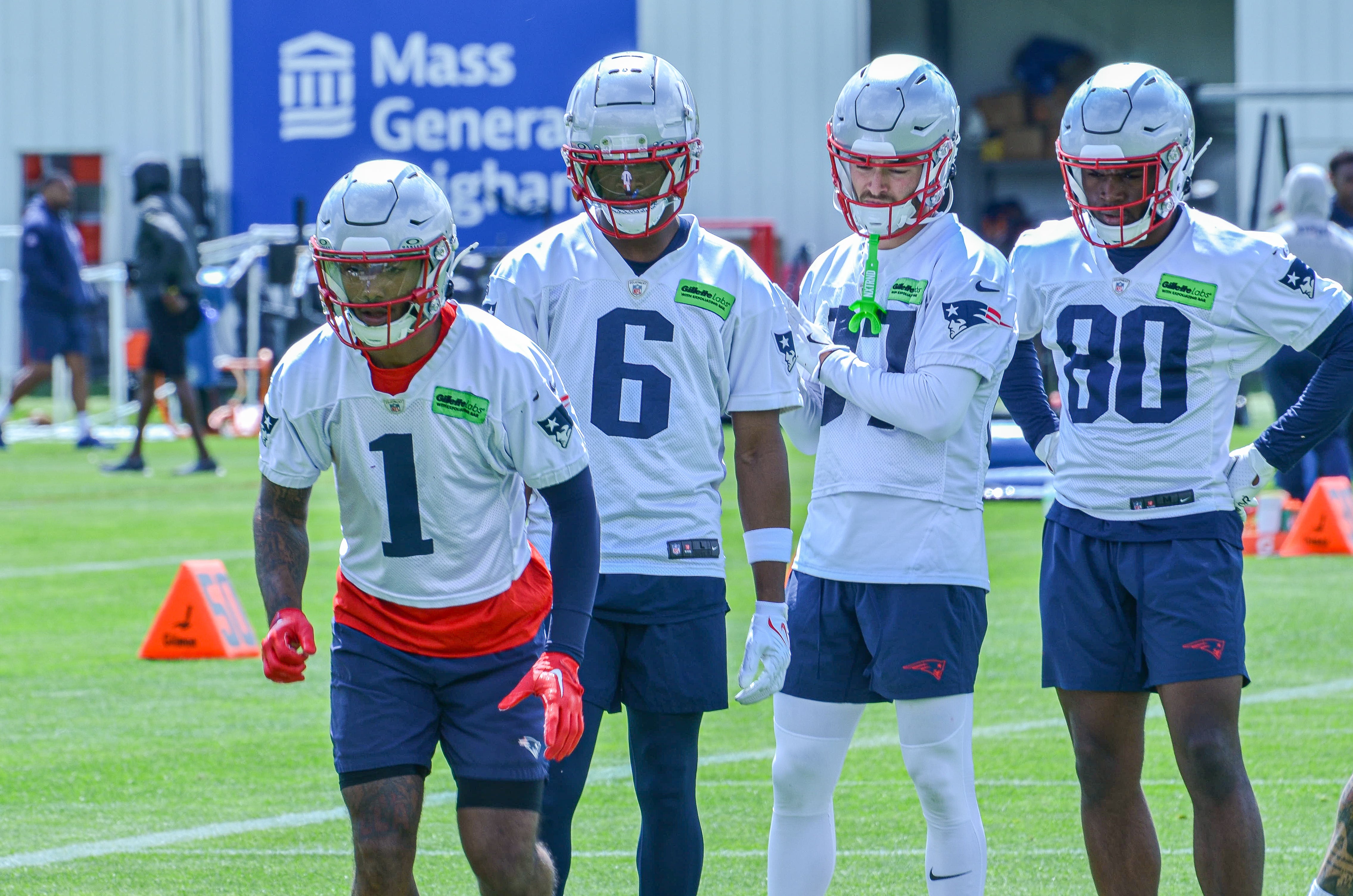 Patriots rookie minicamp at Gillette Stadium 5/11: WR Ja'Lynn Polk, WR Javon Baker, WR David Wallis (Tryout), and WR Rory Starkey (Tryout)