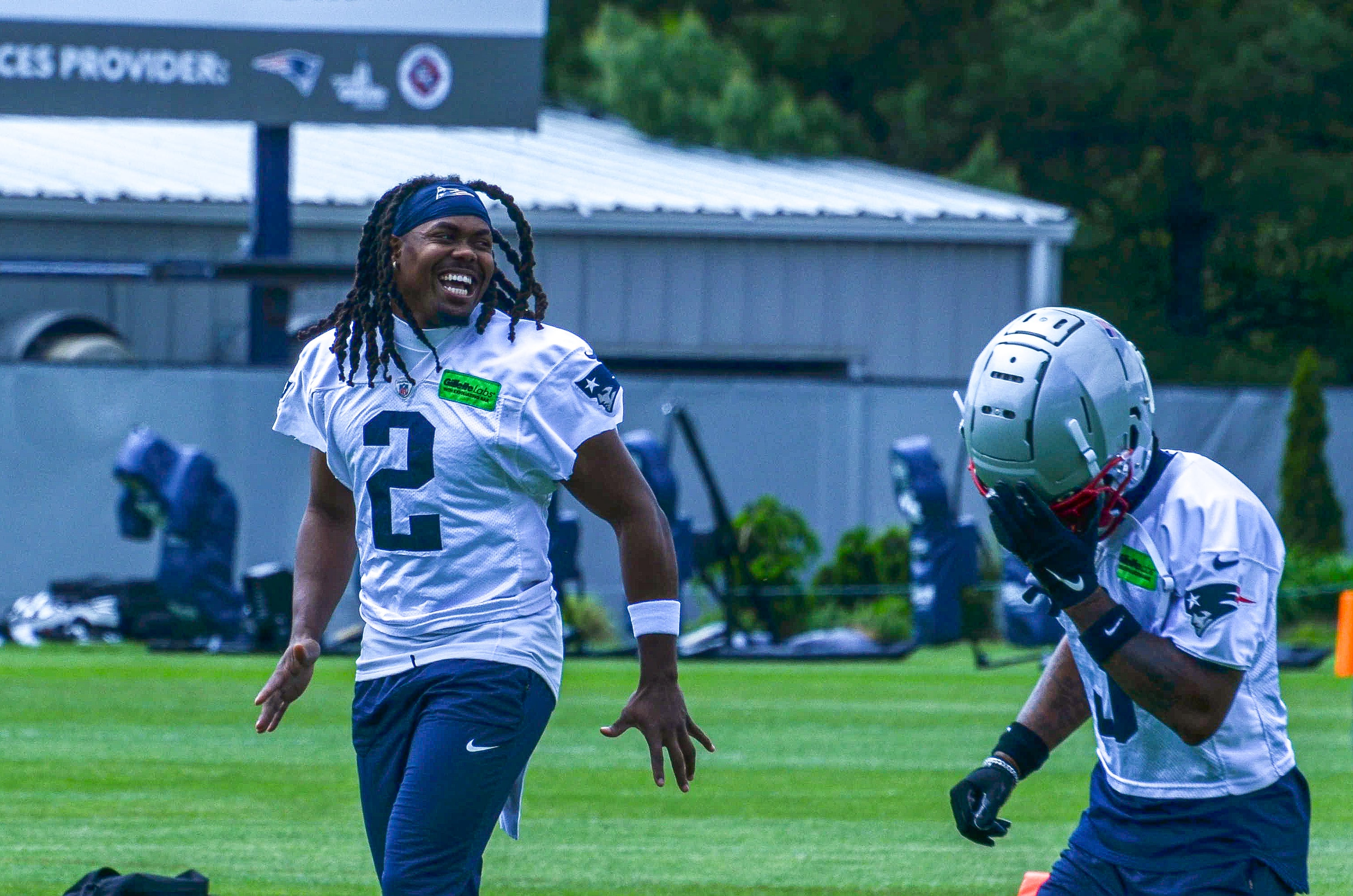 Monday, May 20 - WR KJ Osborn smiles during the stretching period at OTAs