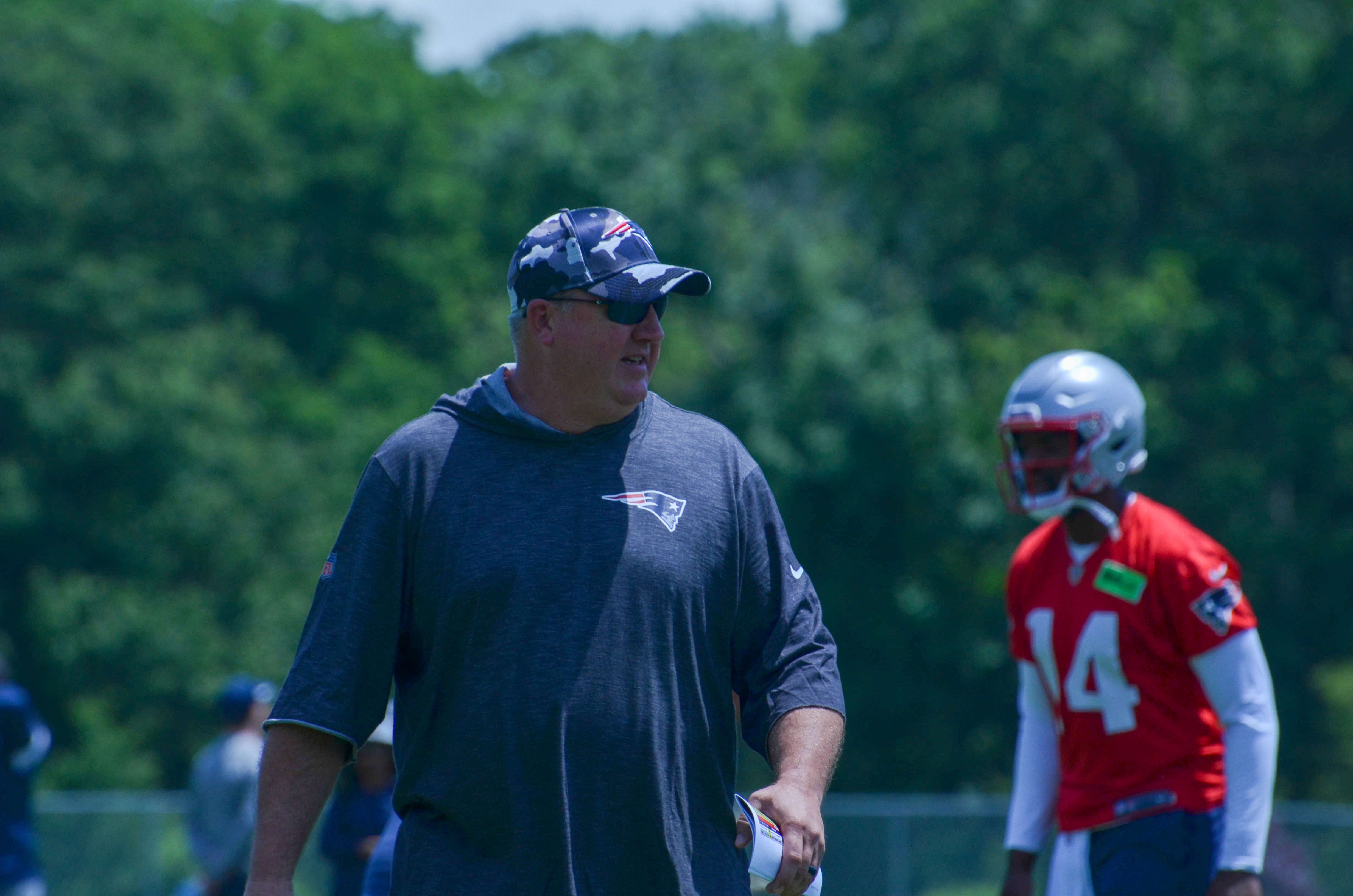 Patriots OC Alex Van Pelt at Tuesday's OTAs - June 4, 2024